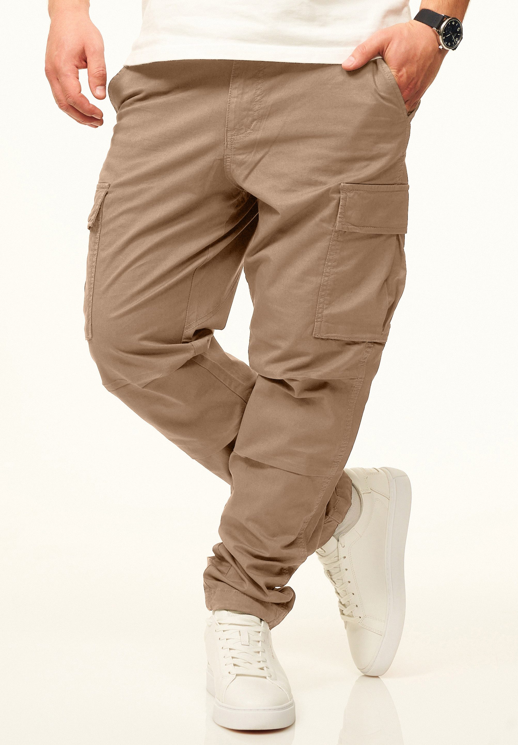 DAILY COTTON Cargohose als Stoffhose mit Stretch im Tapered Fit Chino Cargo Hose mit Gürtelschlaufen für Herren