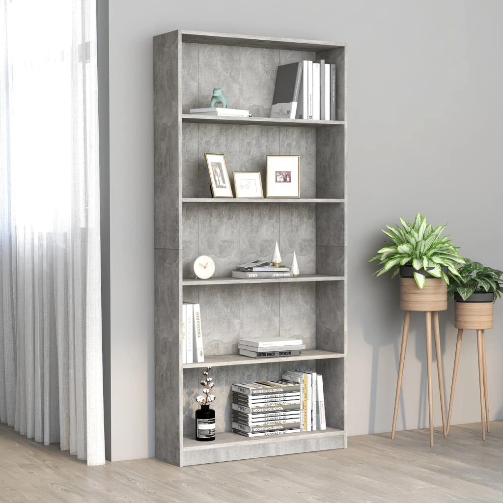 furnicato Bücherregal 5 Fächer Betongrau 80x24x175 cm Holzwerkstoff | Bücherschränke