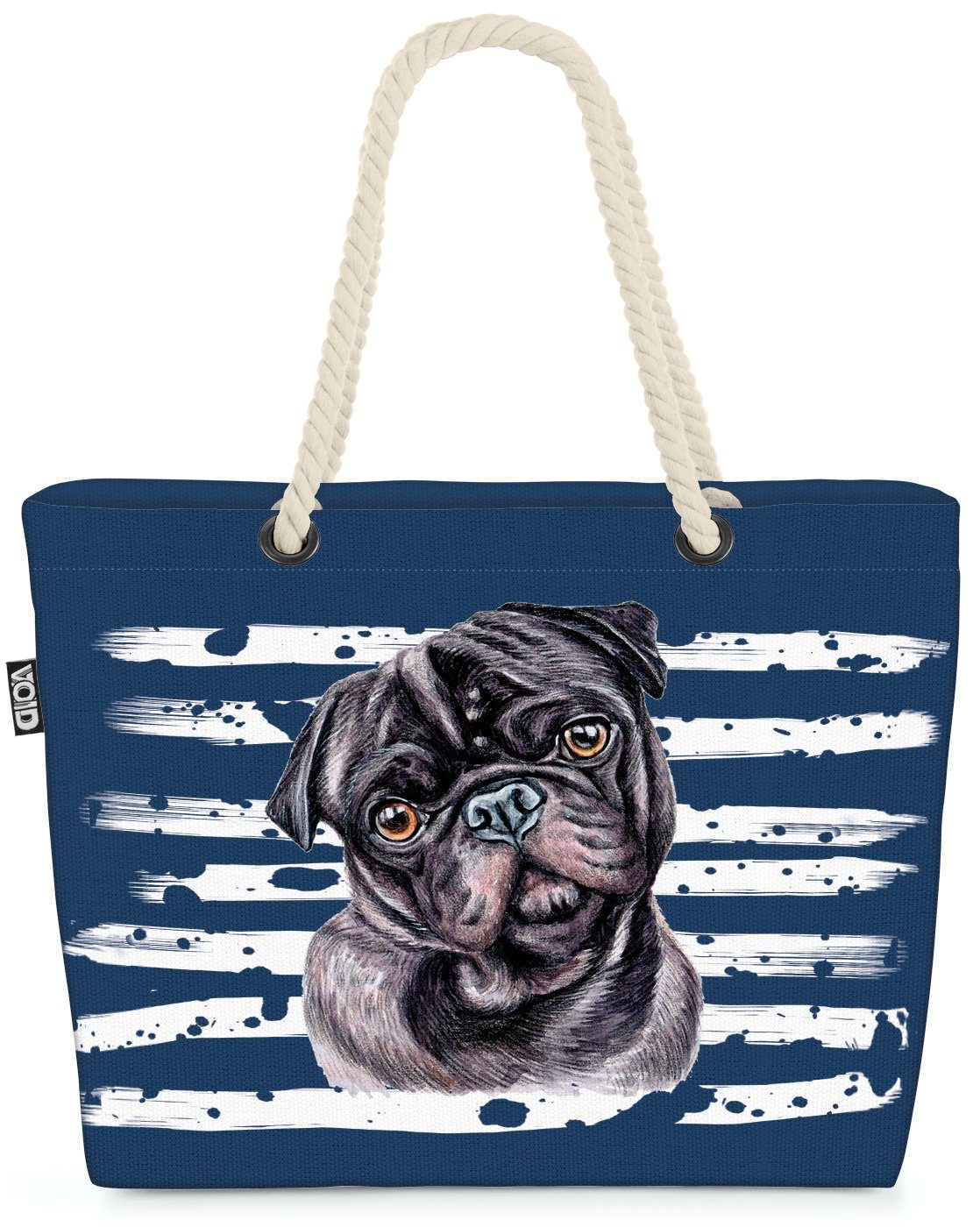 VOID Strandtasche (1-tlg), Mops Hund Haustier Tier Hundebeutel blau