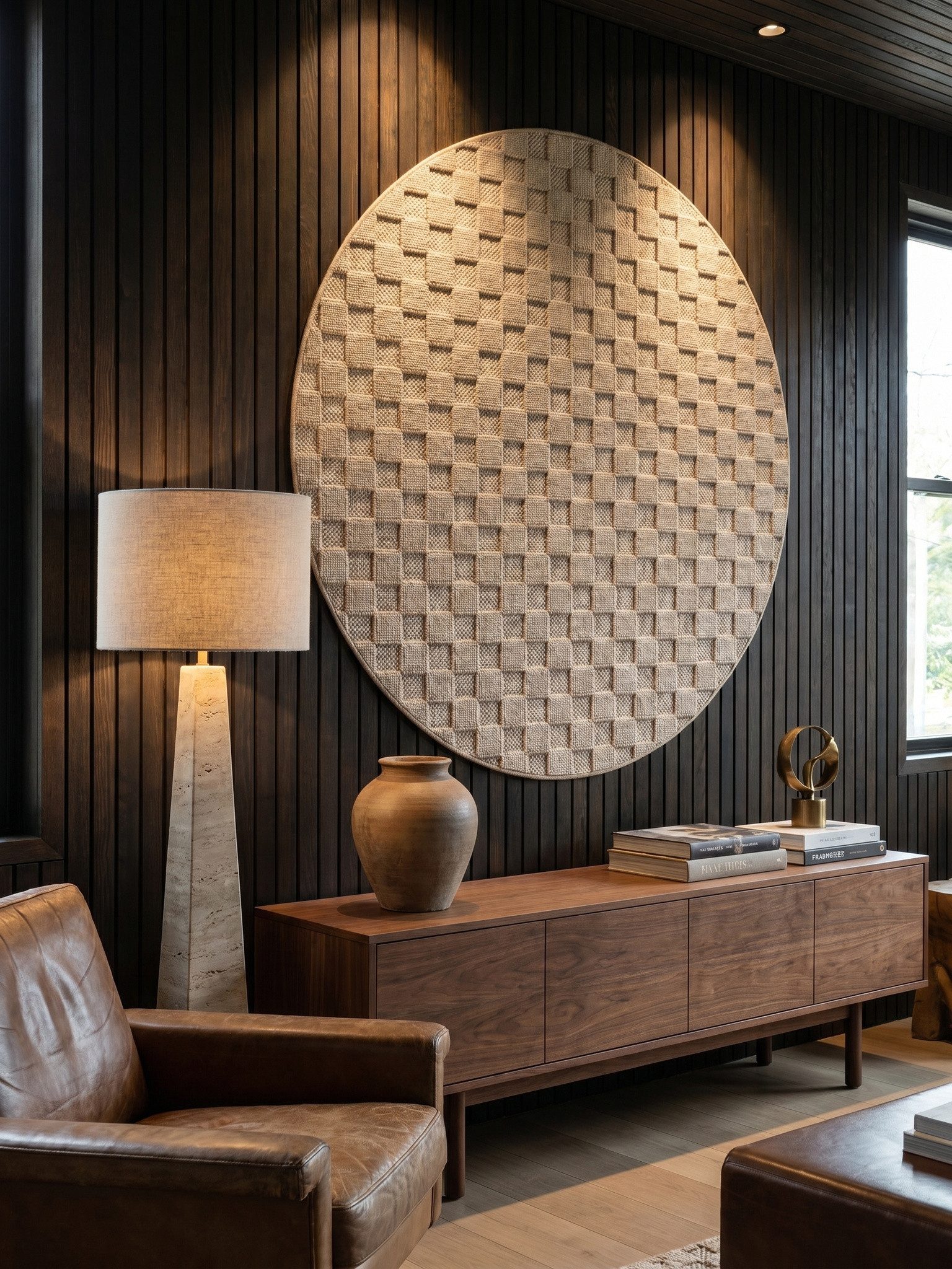 KADIMA DESIGN Teppich LANGAU Flachgewebe Schachbrett Grafisch Modern Wohnzimmer Waschbar, Rund, Höhe: 7 mm, Beige, 80x80 cm, Saugroboter OEKO-TEX Fußbodenheizung Strapazierfähig