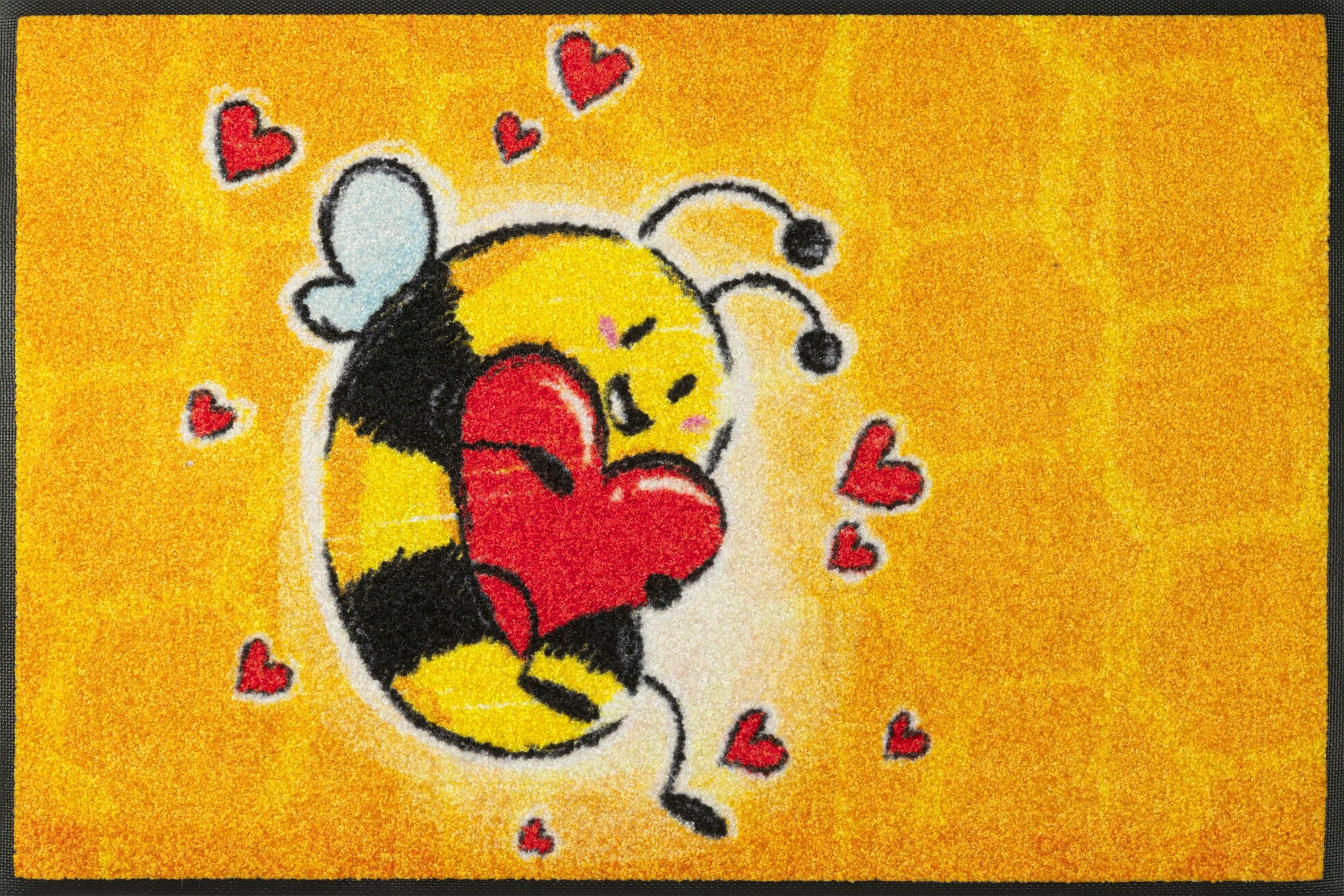 Fußmatte waschbar in Bee Motiv Love, Kleen-Tex, by Biene, rechteckig, mm, Schmutzfangmatte, wash+dry Höhe: 7 rutschhemmend,