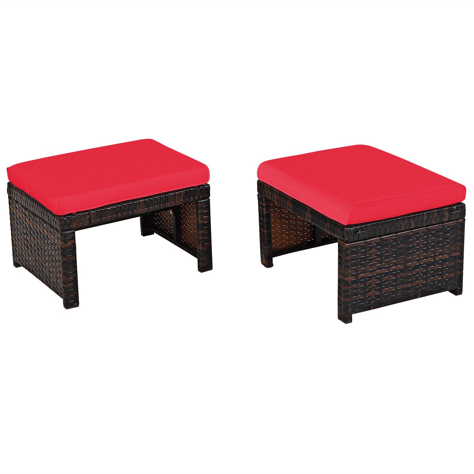 COSTWAY Ottomane, 2er-Set,mit Sitzkissen,Rattan,49x40x33cm,160kg
