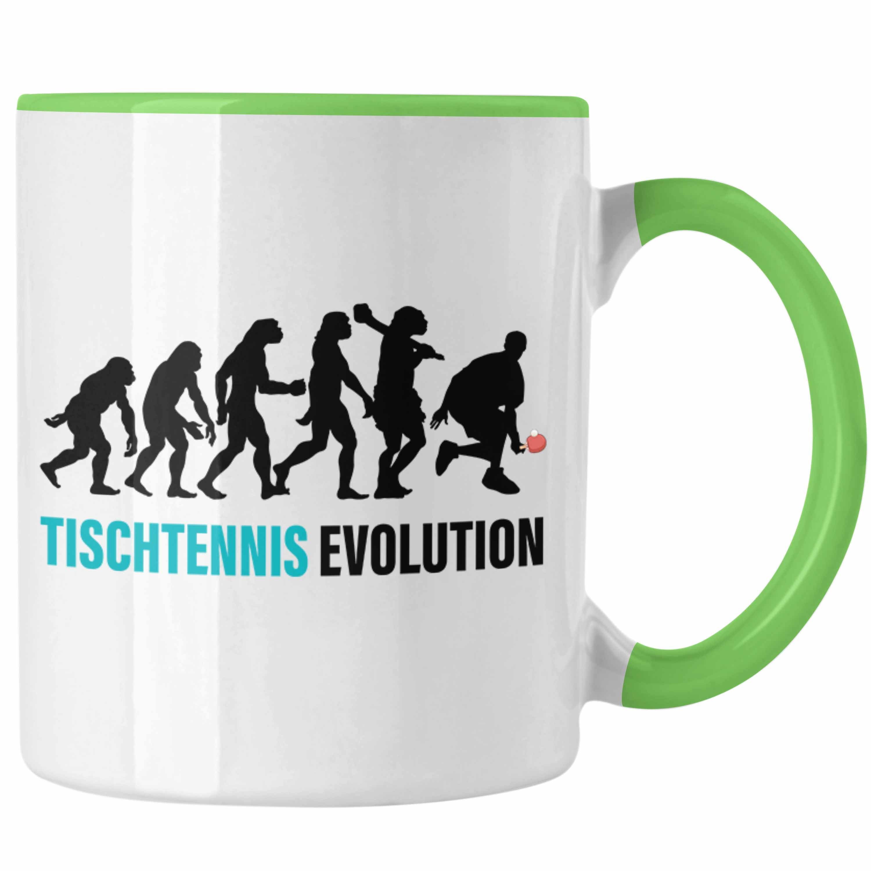 Trendation Tasse Trendation - Tischtennis Evolution Tasse Geschenk Tischtennisspieler Geschenkidee Lustig für Männer Tischtennis Zubehör Grün