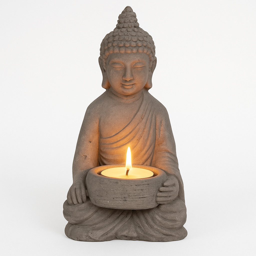 what the shop Dekofigur Buddha Teelichthalter–15,5 cm, aus Zement, stilvoll günstig online kaufen