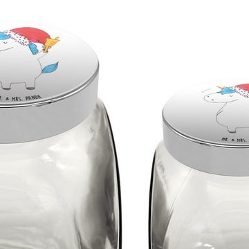 Mr. & Mrs. Panda Vorratsglas XL 2000ml Einhorn Weihnachtsmann - Weiß - Geschenk, Einhörner, Vorrat, Premium Glas, (1-tlg), Vielseitig einsetzbar