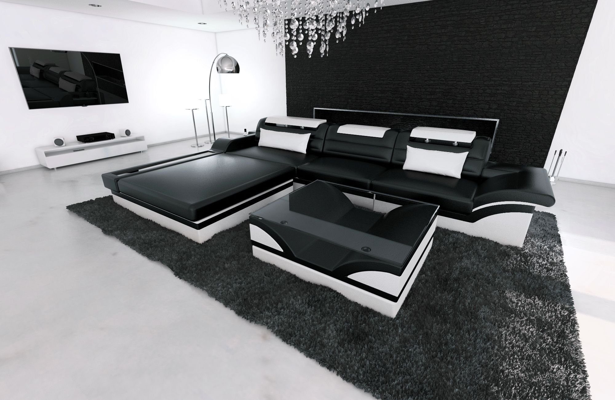Leder L Dreams wahlweise Sofa Ledersofa, mit Ledercouch Designersofa Bettfunktion als Sofa LED, Couch, Schlafsofa, Parma Form Ecksofa mit