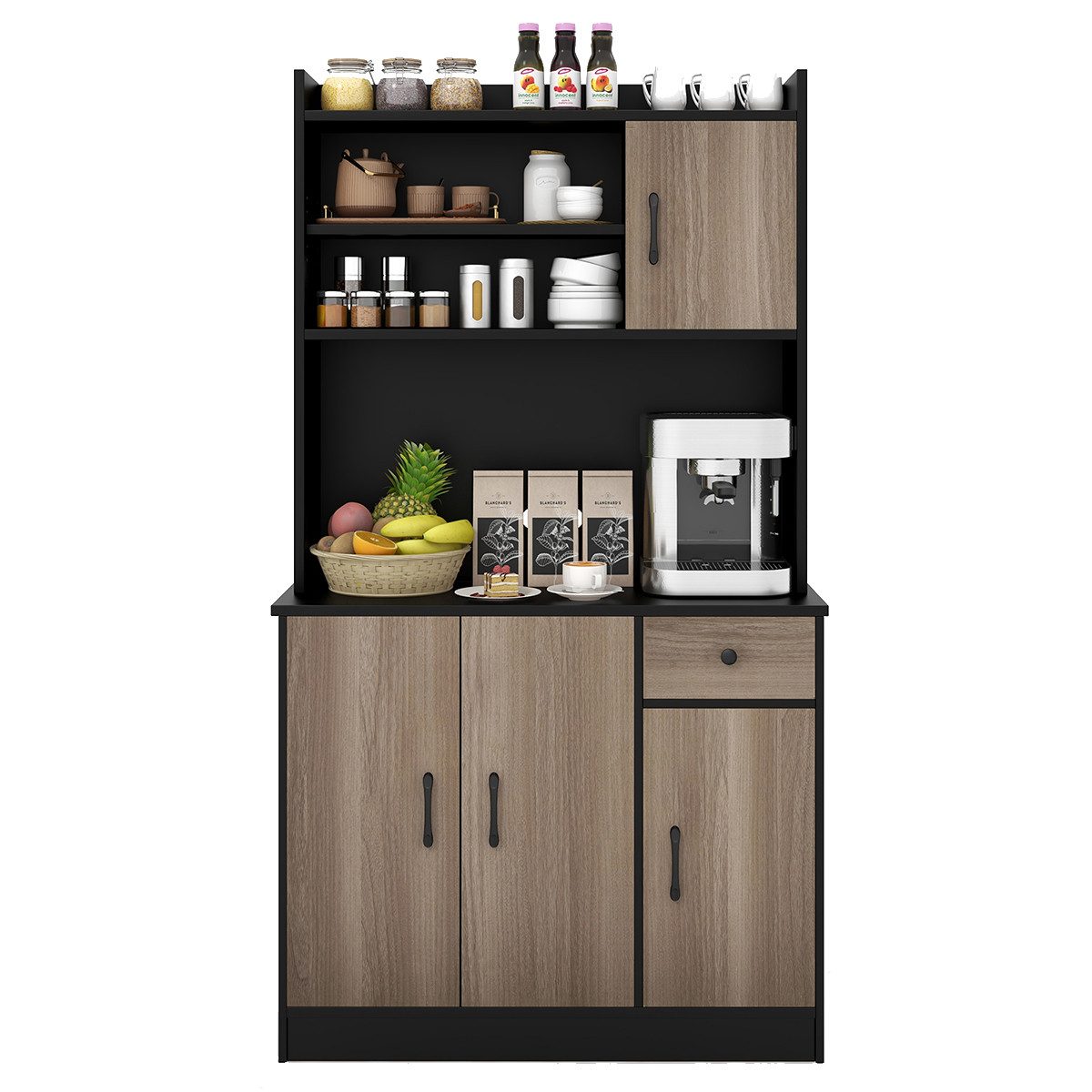 COSTWAY Küchenbuffet mit Arbeitsplatte, Vorratschrank, Küchenschrank, 180cm