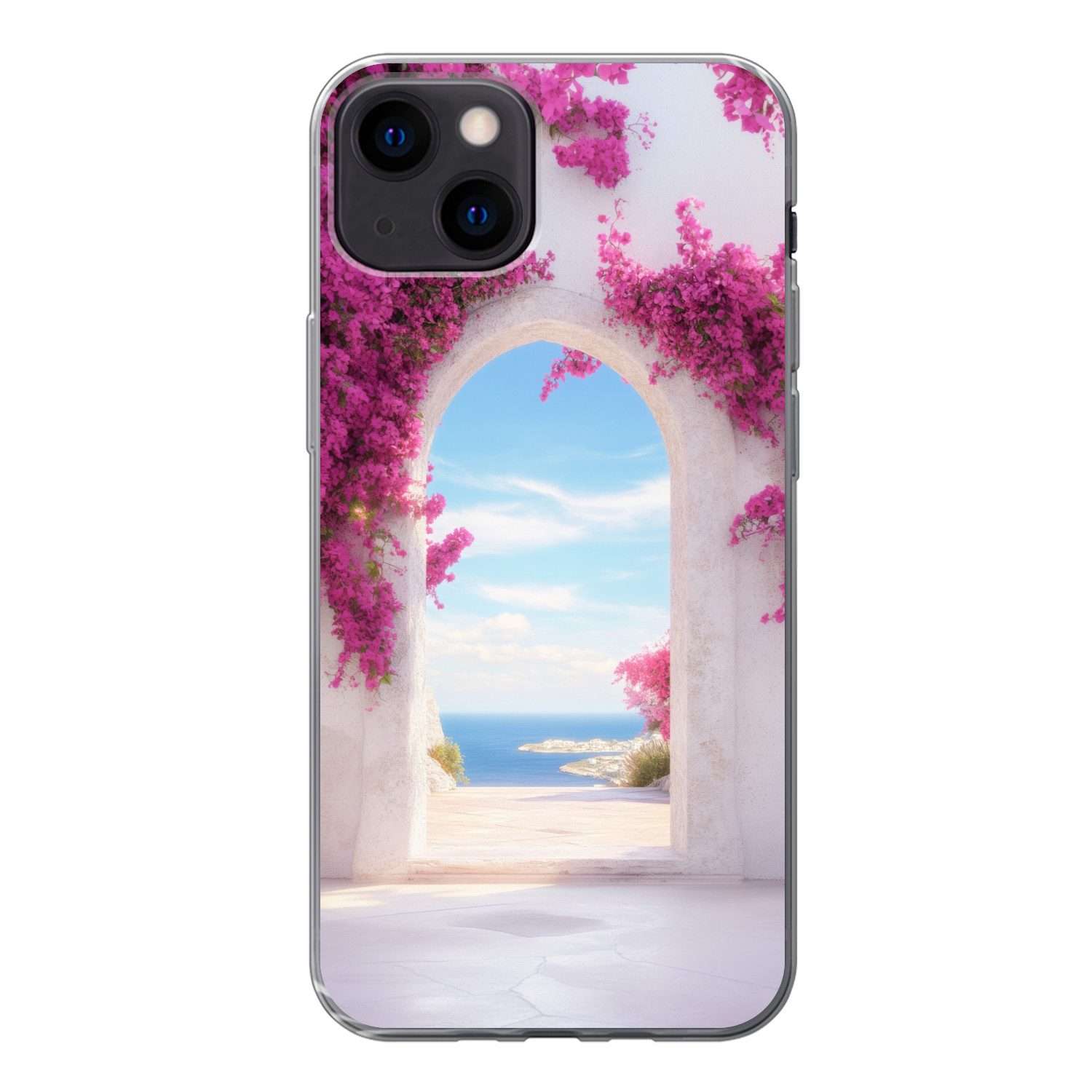 MuchoWow Handyhülle für Apple iPhone 13 Meer - Rosa - Blumen - Tor, Smartphone-Bumper, Print, Handy Schutzhülle Dünn