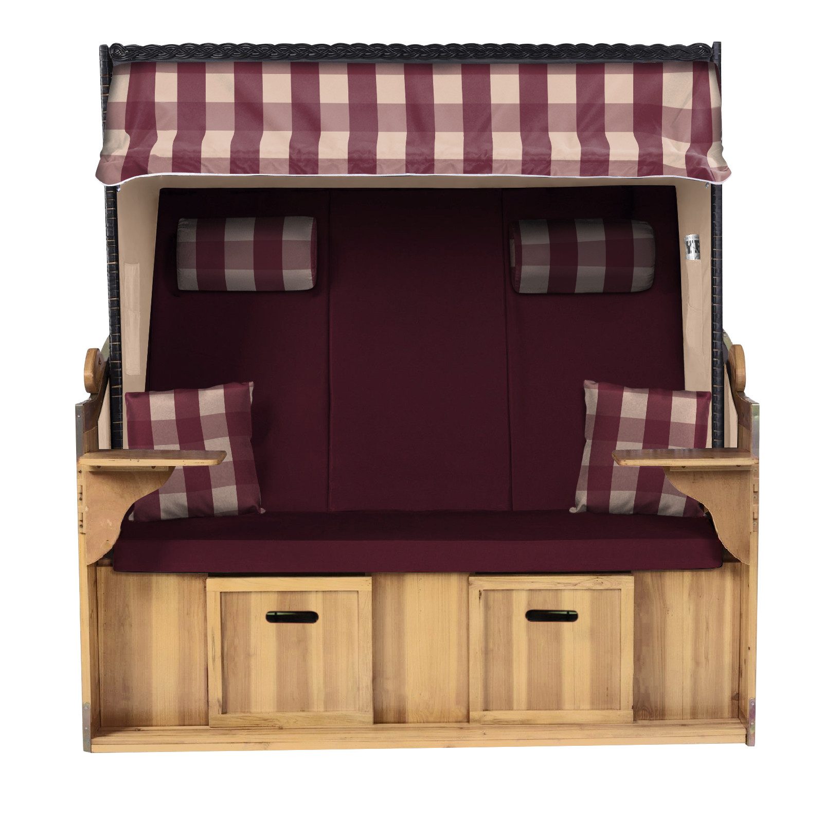 Strandkorb Hanse Strandkorb Strandkorb Ostsee XXL 2,5 Sitzer Volllieger Schwarz Rot, BxTxH: 150x80x160 cm, Ostsee XXL Volllieger, Ostsee 2,5-Sitzer Modell 2025, Stabiles Wacholder mit handgefertigtem Polyrattangeflecht