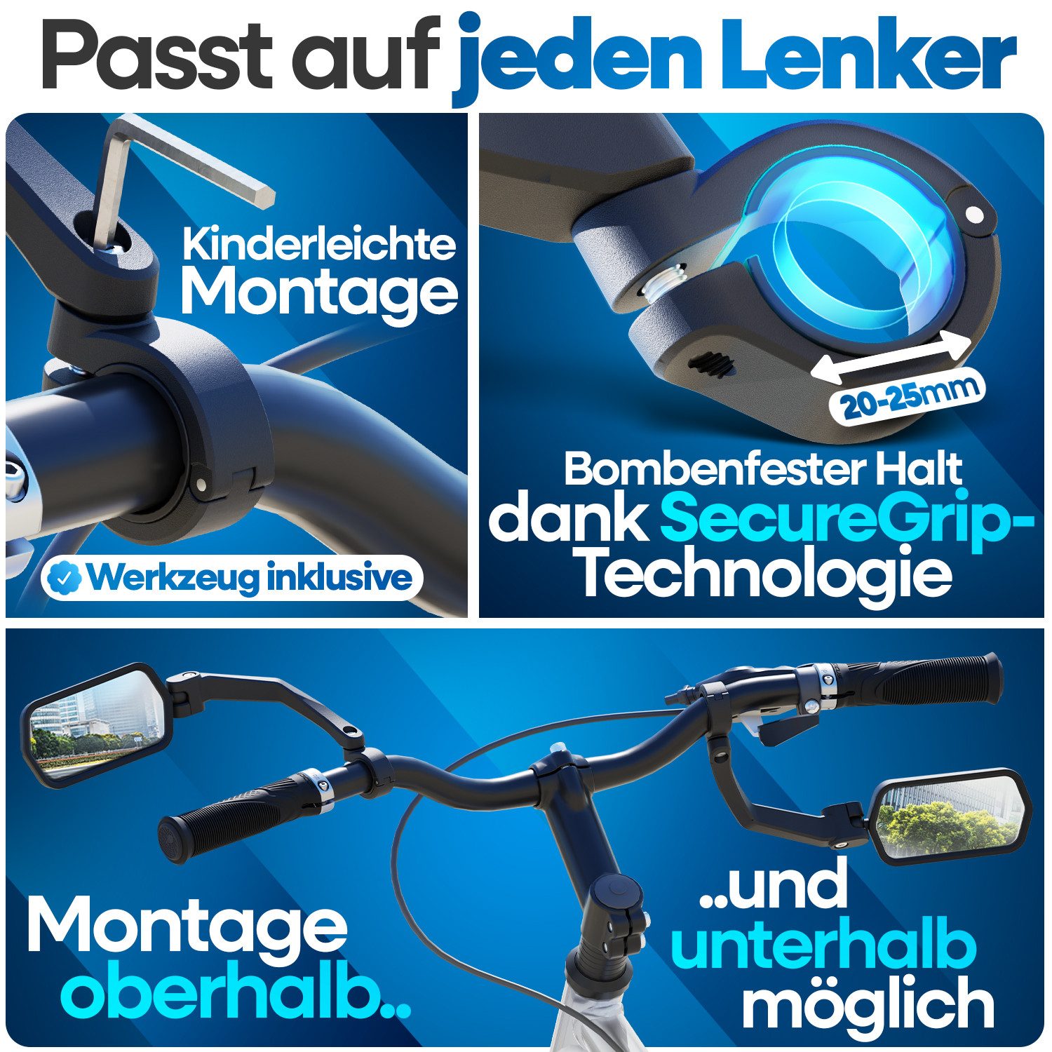 Nextcover Fahrradspiegel NEXTCOVER® Fahrradspiegel für Lenker mit ProVision-Echtglas