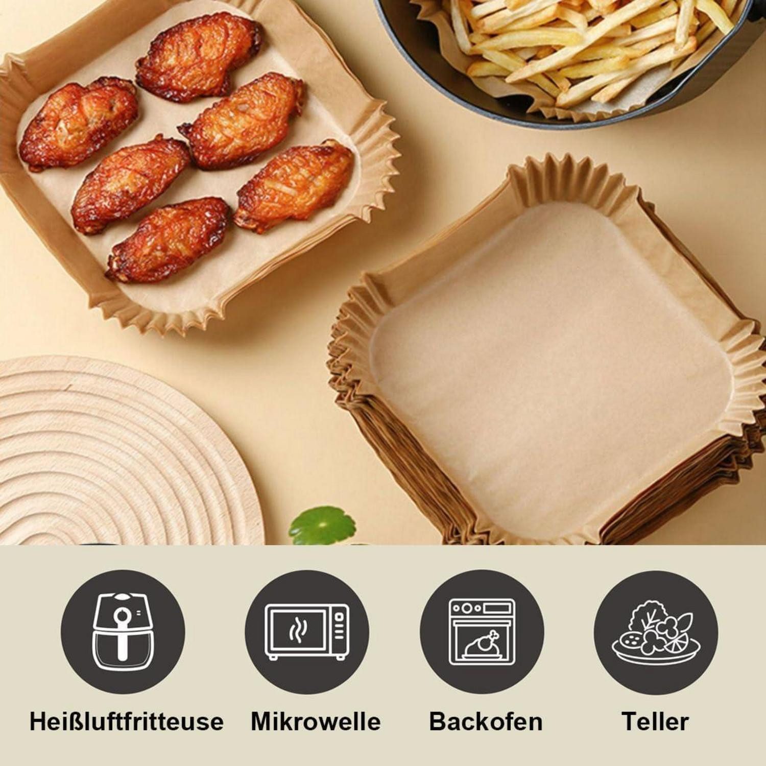 LuxusKollektion Backpapier Airfryer Backpapier 120 Stück 21 x 17 cm antihaft 5 cm Ränder