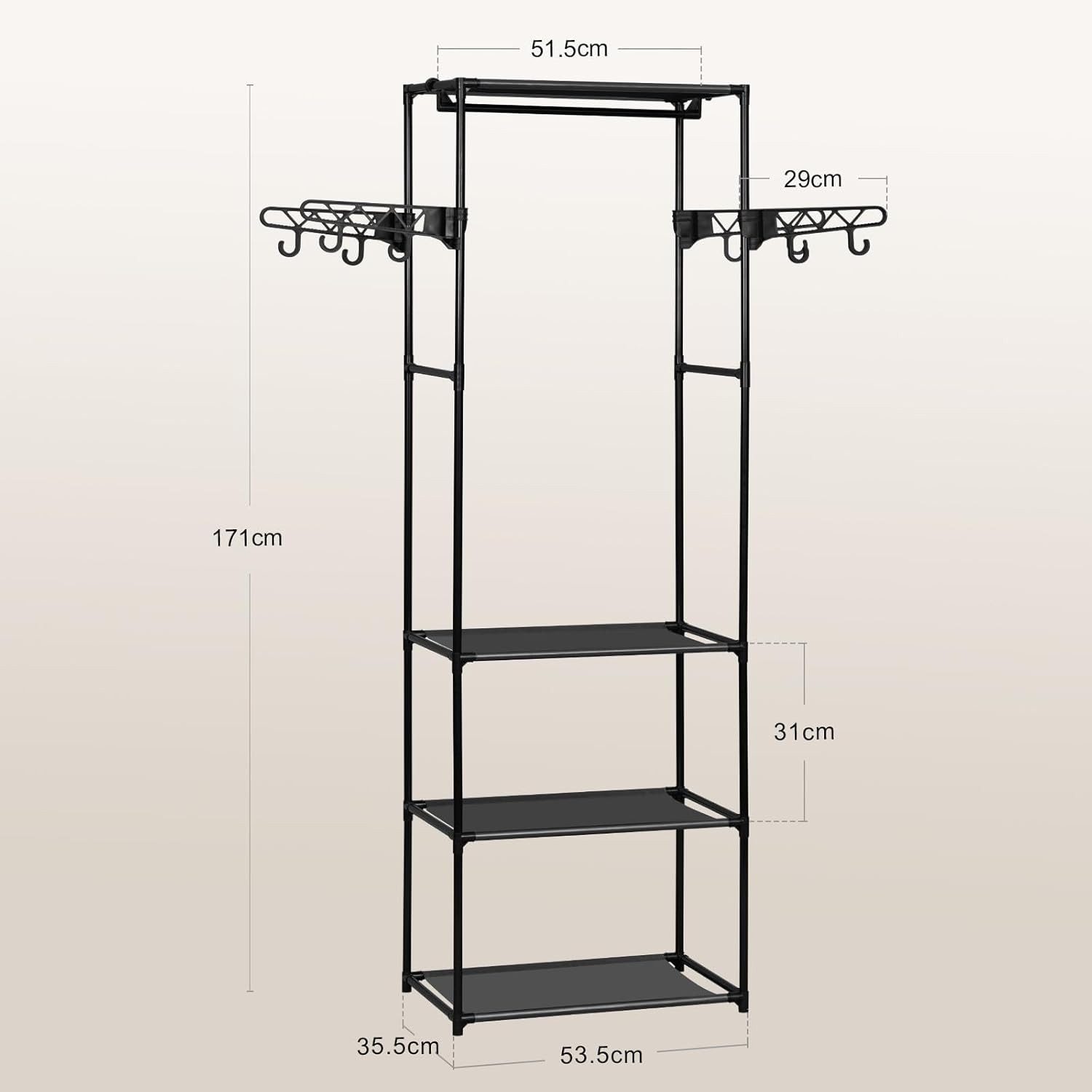Woltu Kleiderständer, Garderobe offen, mit Kleiderstange Ablagen Haken, freistehend