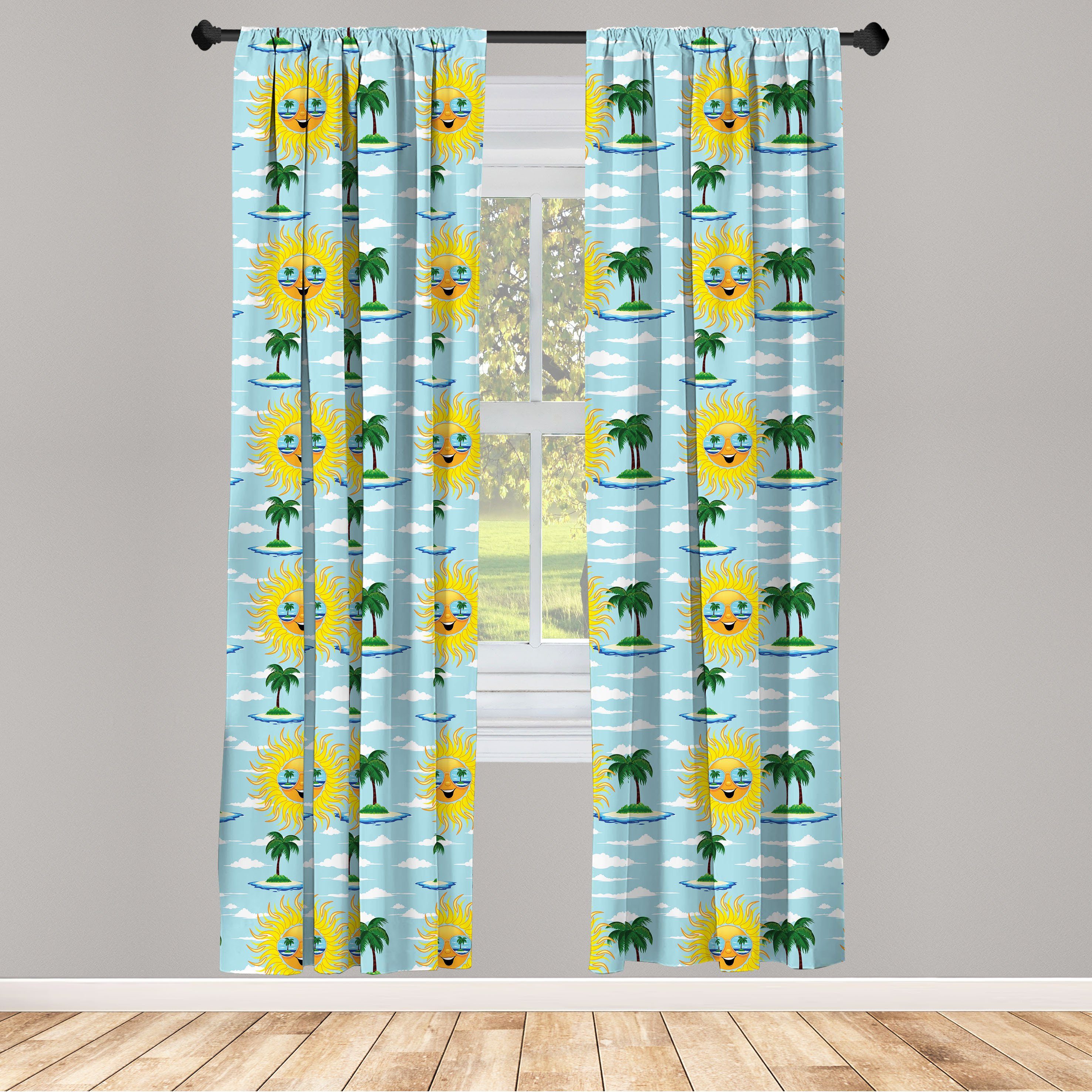 Gardine Vorhang für Wohnzimmer Schlafzimmer Dekor, Abakuhaus, Microfaser, Sommer Urlaub Sonne und Palmen