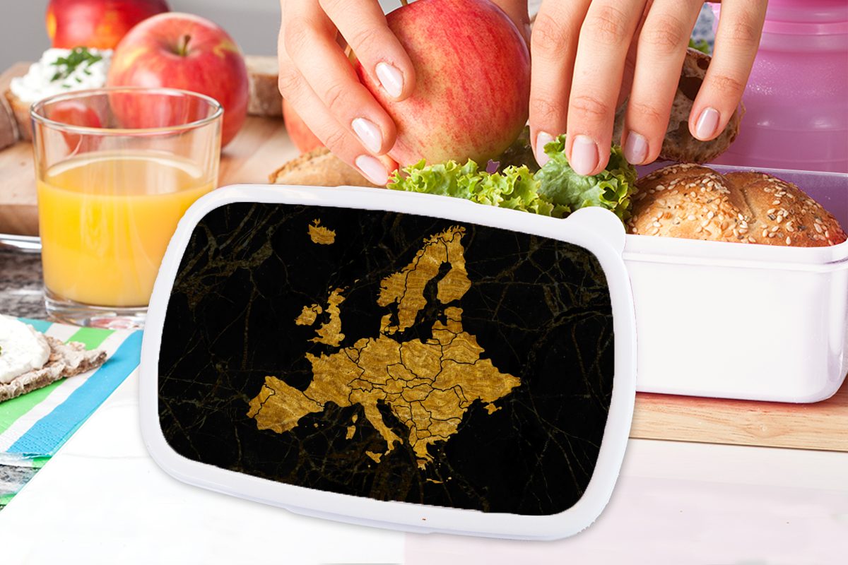 MuchoWow Lunchbox Karte von Jungs - für Mädchen für (2-tlg), und Schwarz, Erwachsene, Brotbox - weiß Brotdose, und Gold Europa Kinder Kunststoff