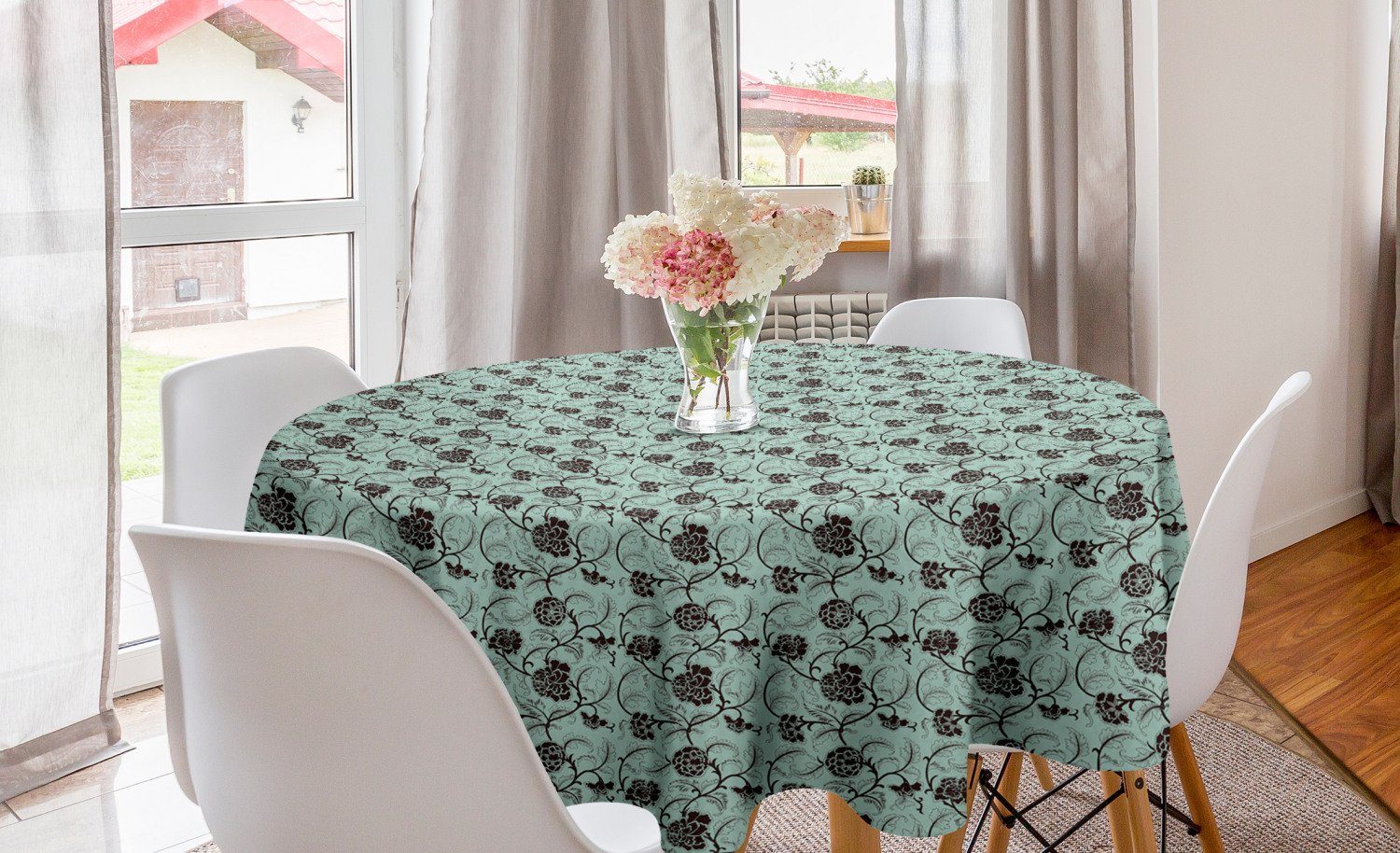 Abakuhaus Tischdecke Kreis Tischdecke Abdeckung für Esszimmer Küche Dekoration, Jahrgang Chinese Curlicue Blumen