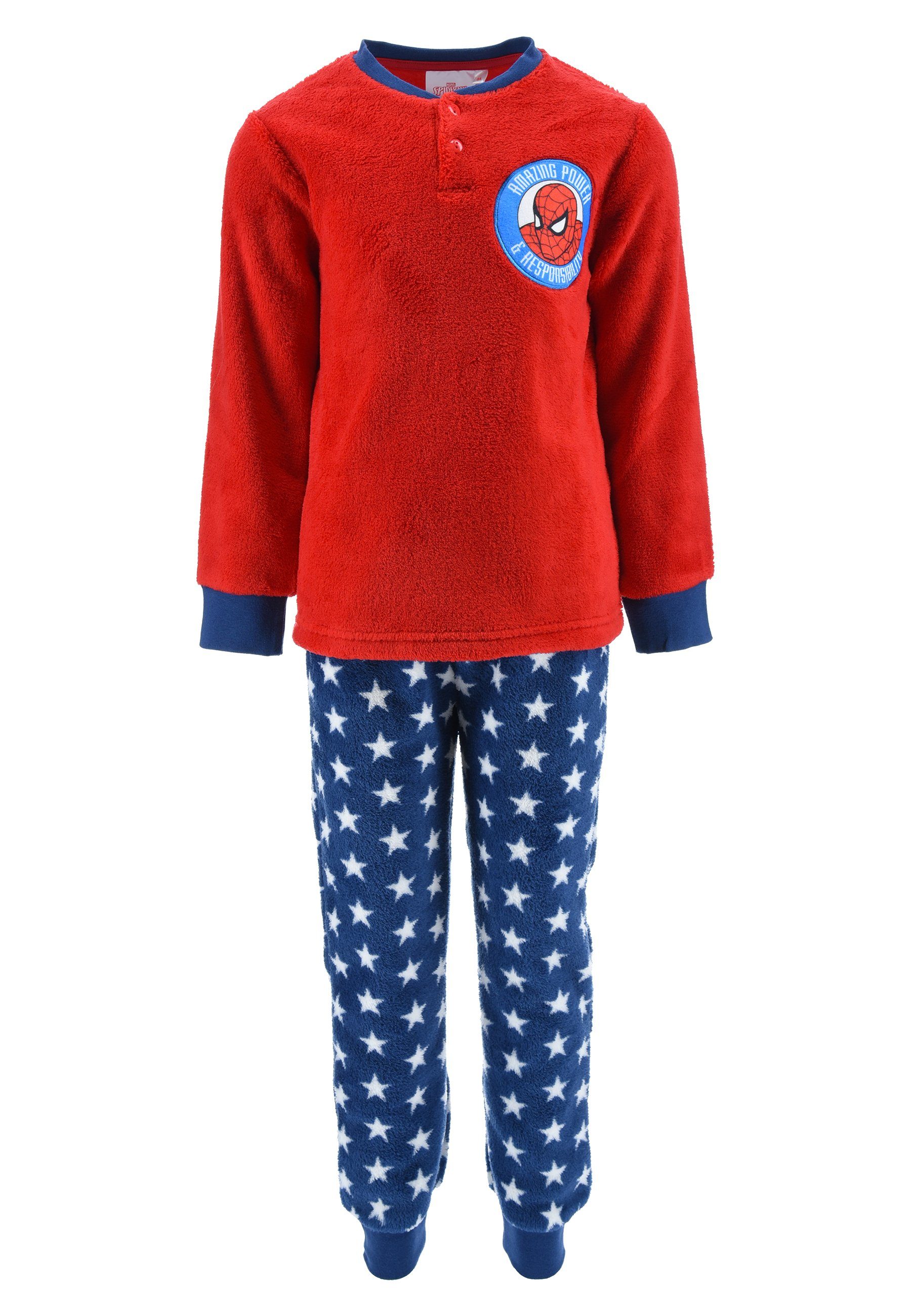 Schlafanzug (2 langarm Pyjama Kinder Jungen Nachtwäsche tlg) Rot Spiderman