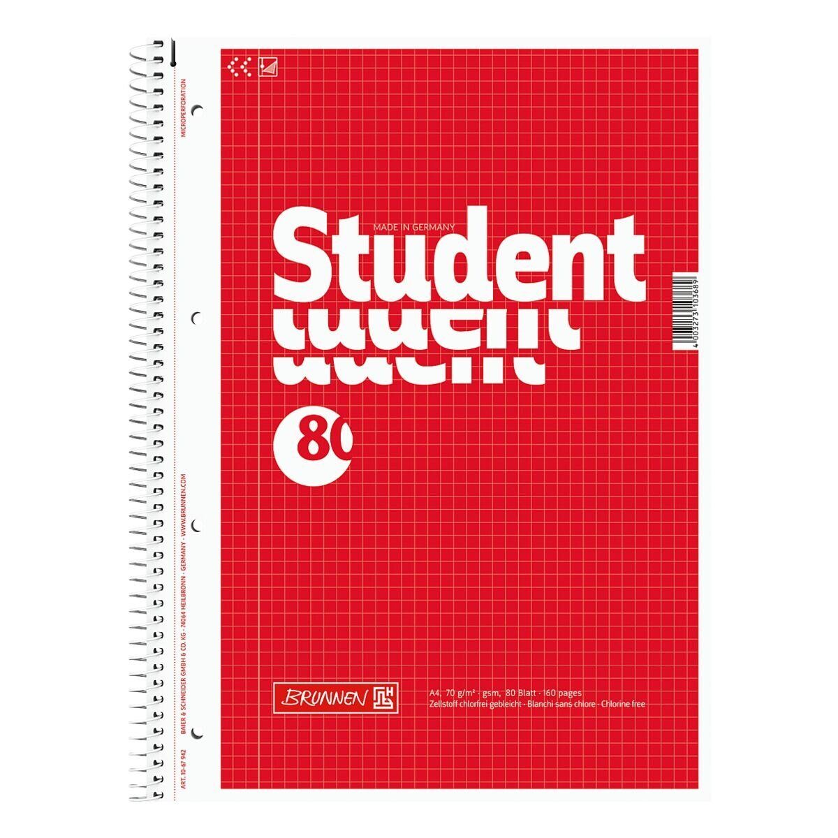 BRUNNEN Collegeblock Student, A4, gelocht, mit Mikroperforation und Ausreißhilfe