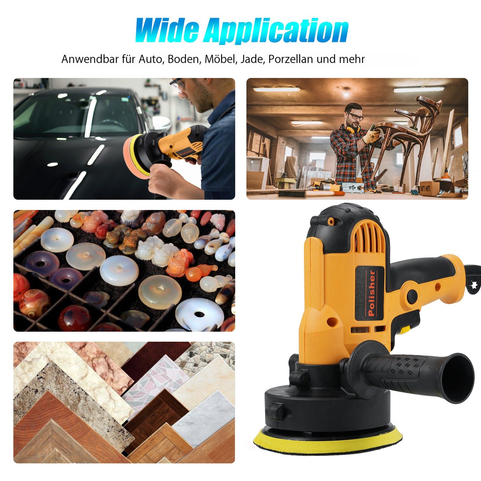 GARRYFIZH Poliermaschine Poliermaschine Autopoliermaschine, 600 min. U/min, 3700 max. U/min, (Set, Polierzubehör), 15-teiliges Set Einstellbare Geschwindigkeit Zusätzliches Gamepad