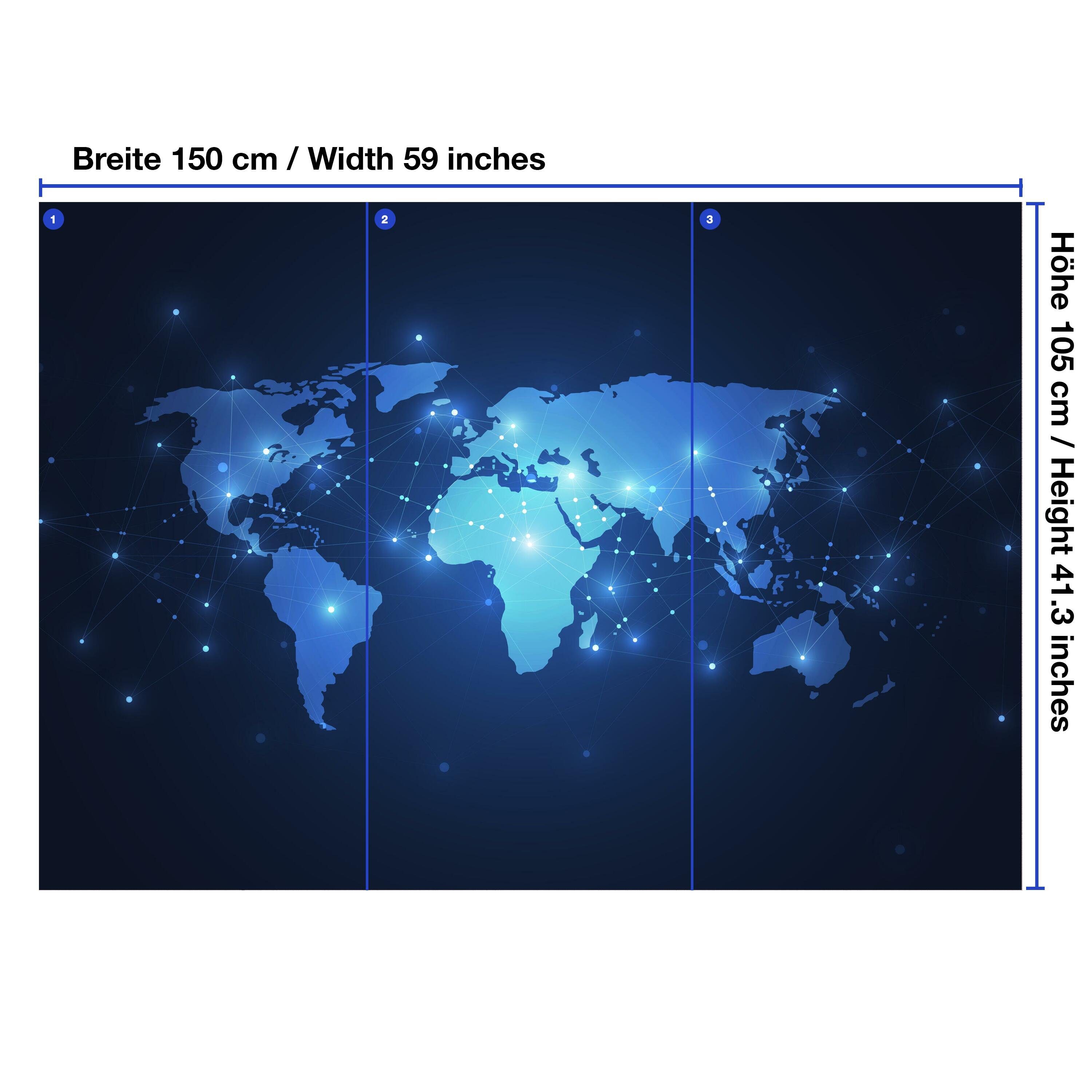 wandmotiv24 Fototapete blaue Weltkarte Atlas, Wandtapete, matt, Motivtapete, glatt, Vliestapete