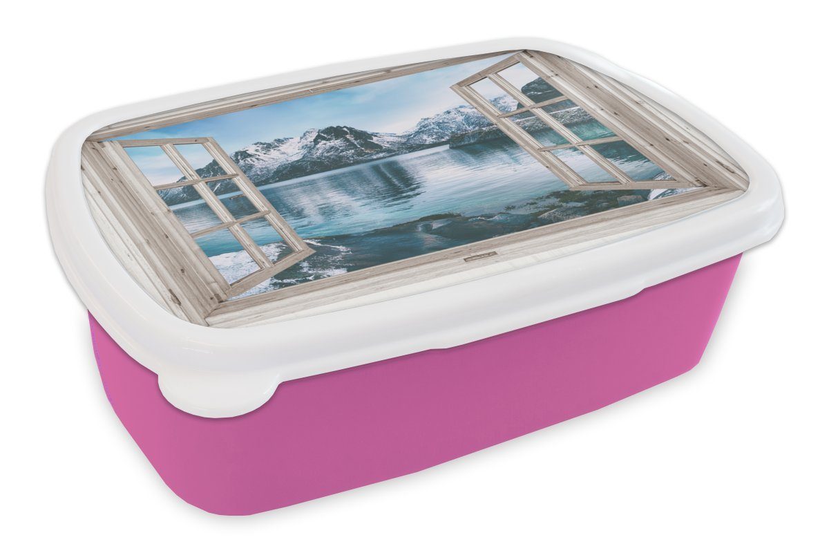 - Erwachsene, Lunchbox MuchoWow Kunststoff Kunststoff, Mädchen, Brotbox Wasser, (2-tlg), Berg Kinder, Brotdose für rosa - Snackbox, Aussicht