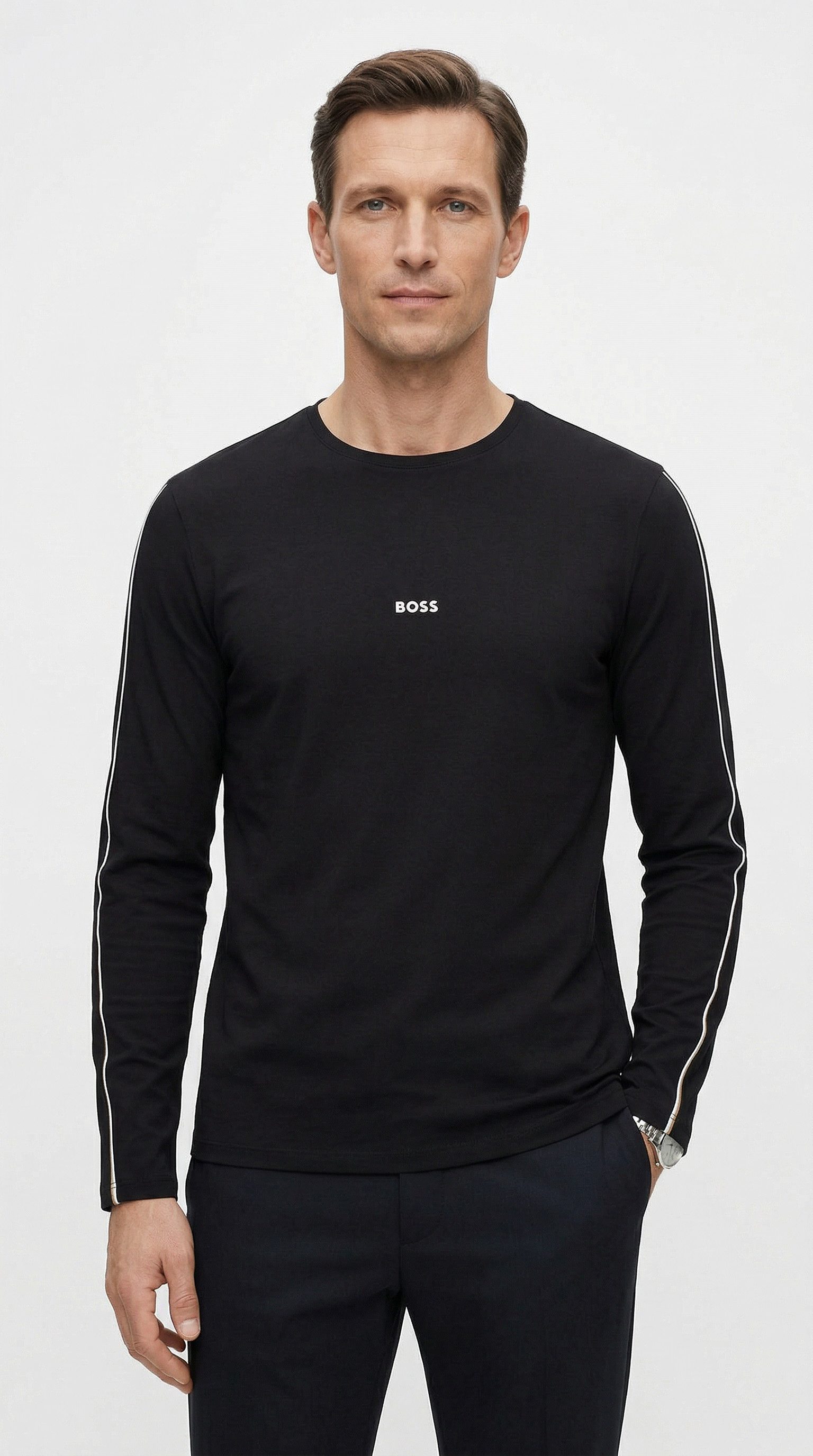 BOSS Longsleeve Unique bequemes Langarmshirt mit Kontrastnaht am Ärmel günstig online kaufen