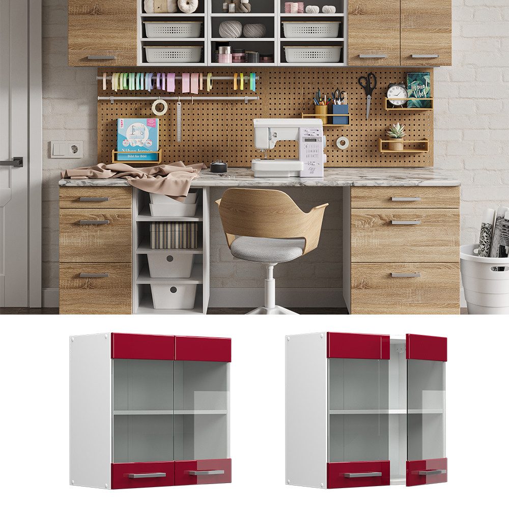 Vicco Schranksystem R-Line, Bordeaux Hochglanz/Weiß, 60 günstig online kaufen