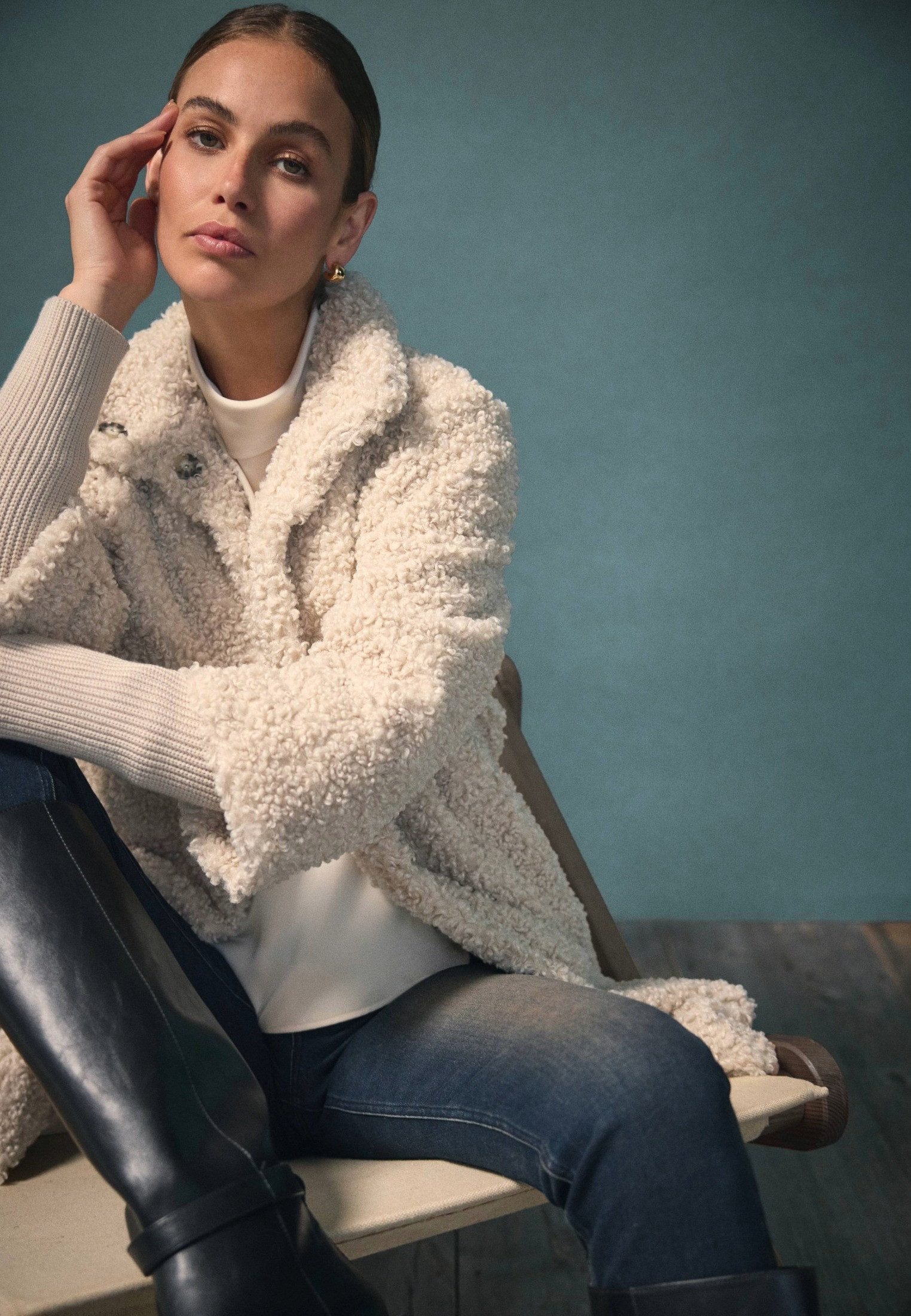 Zero Fellimitatmantel Damen mit Stehkragen