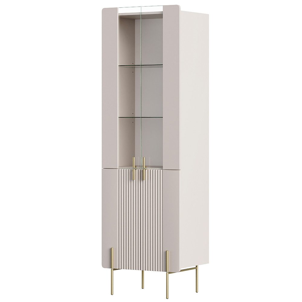 Lomadox Vitrine MEAFORD-141 in Kaschmir, Rillenfront, Metallgriffe Goldfarben, 4-türig