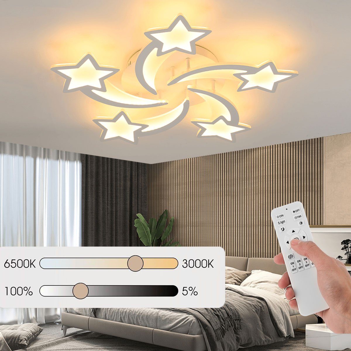 LETGOSPT Deckenleuchte 30W/50W LED Deckenlampe Modern Люстри, Dimmbar mit Fernbedienung, LED fest integriert, Schicker LED Deckenleuchte, Schlafzimmerlampe, Kinderzimmerlamp