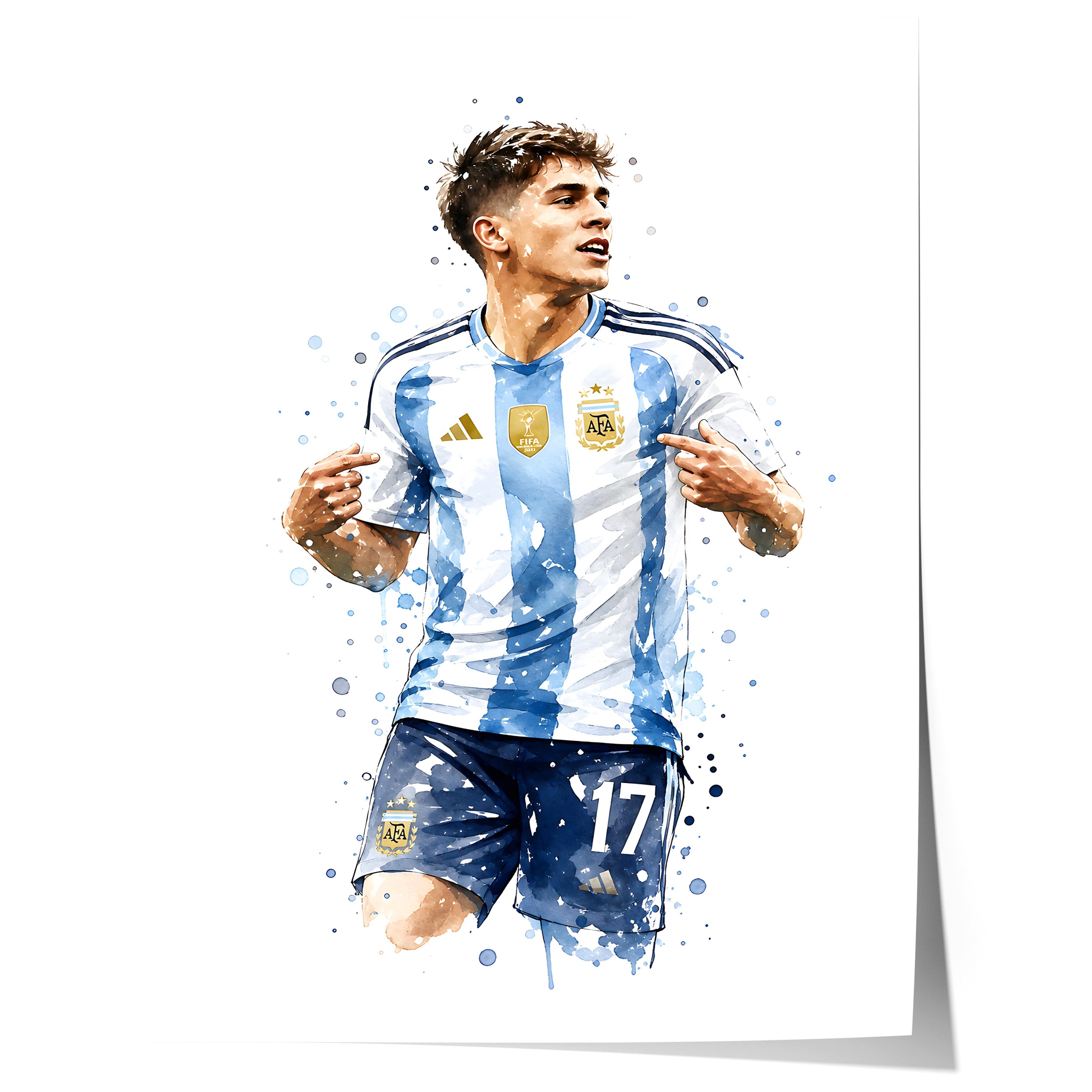 JUSTGOODMOOD Poster Argentinien Fußball Geschenkidee Aquarell Sport Wandbild Deko Print oh, (1 St)
