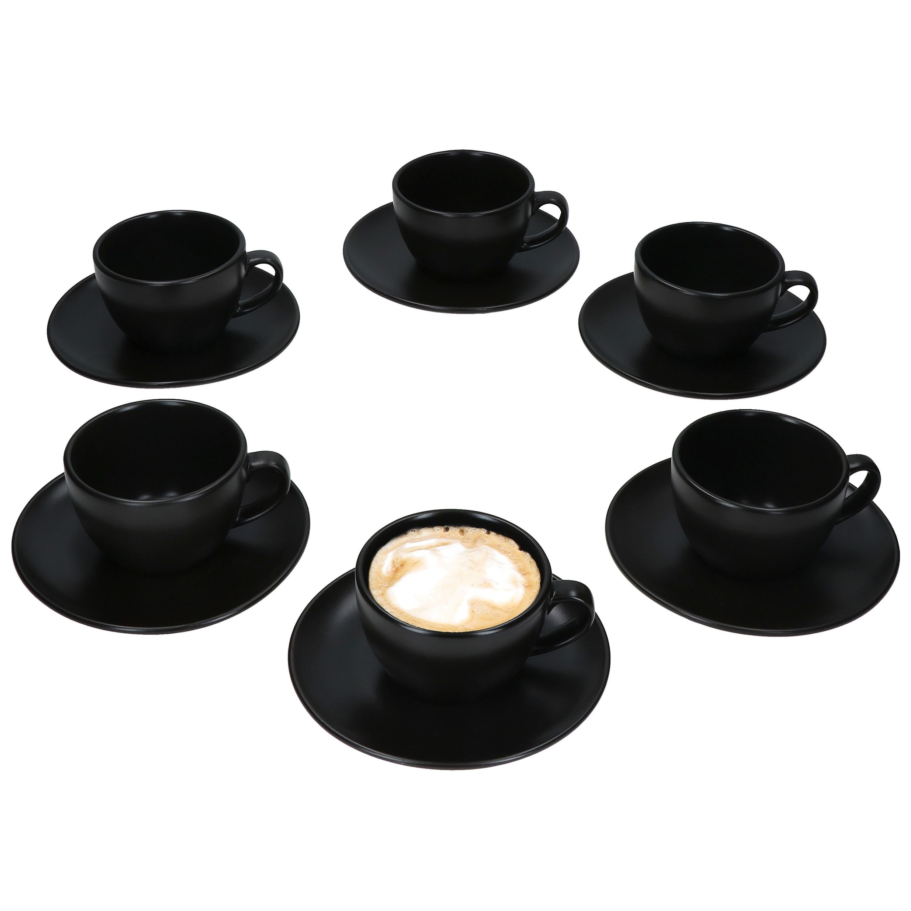 MamboCat Tasse 6er Set Panther Kaffeetassen mit Untertassen für 6 Personen schwarz, Steingut