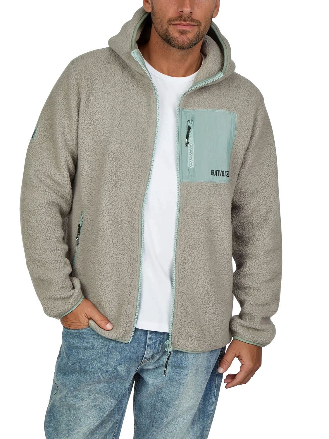 riverso Outdoorjacke Herren Fleecejacke RIVLennox Regular Fit Übergangsjacke mit Teddyfleece