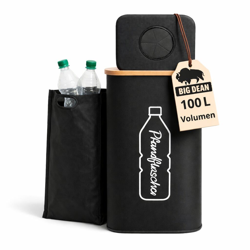 BigDean Aufbewahrungsbox Pfandflaschen Sammelbehälter 100L – Pfandsammler für 30–40 Flaschen (Stück, 1 St., Pfandsammler), Modernes Schwarz, platzsparende rechteckige Form