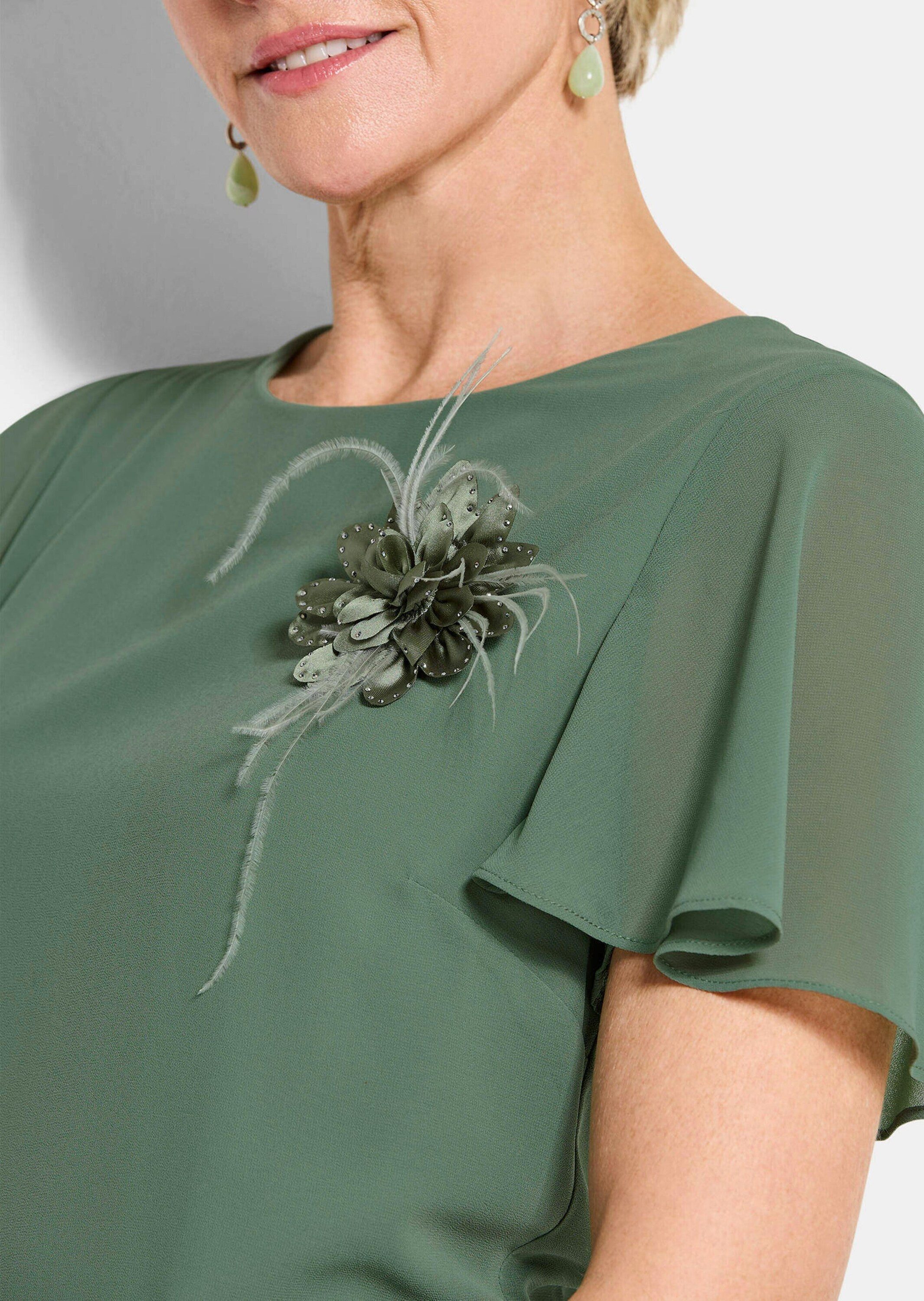 GOLDNER Sommerkleid Kurzgröße: Abendkleid mit abnehmbarer Brosche Eventkleid mit U-Boot-Ausschnitt, Knielänge und Viertelarm