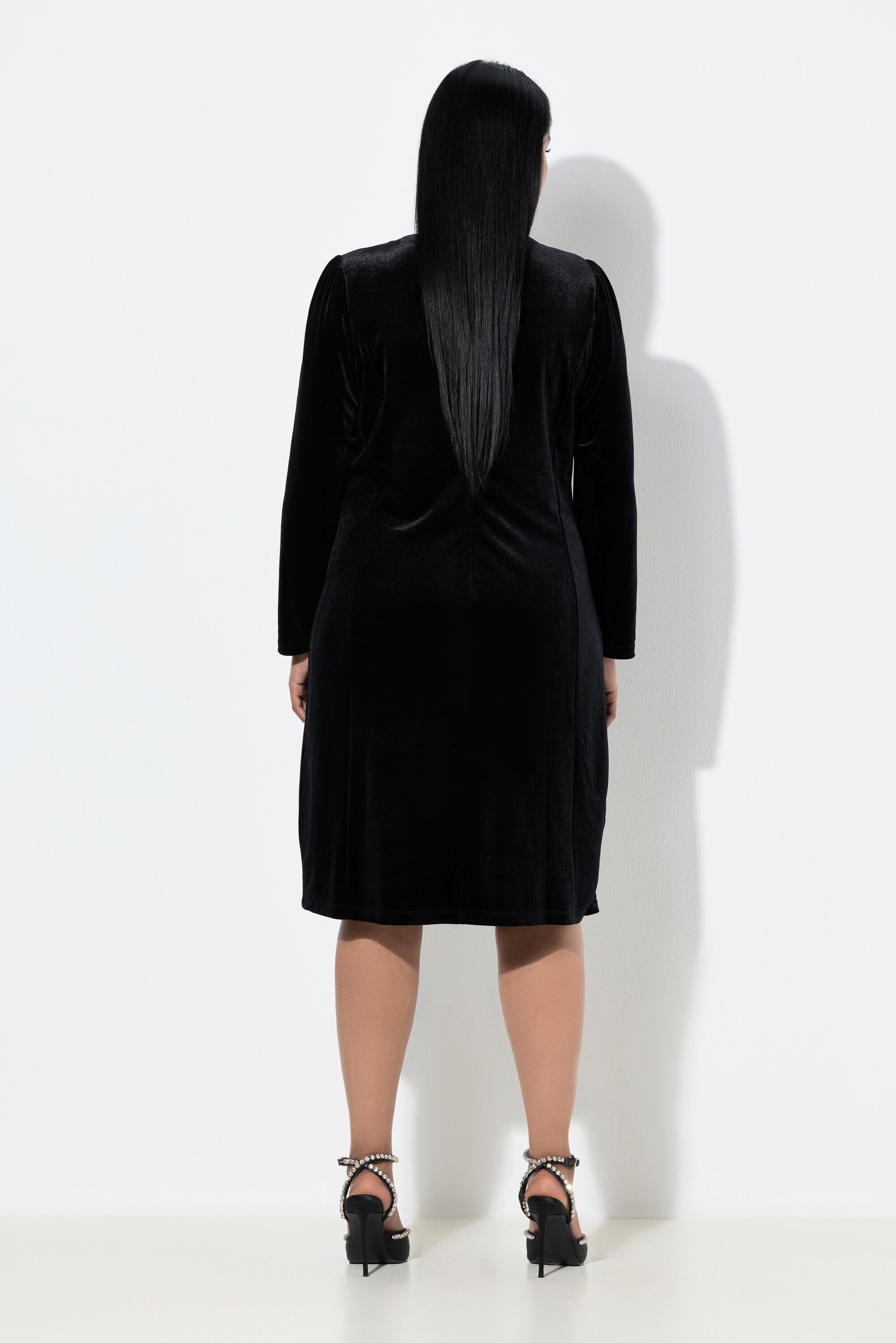 Ulla Popken Cocktailkleid Bodycon-Kleid Samt Cut-Outs Langarm
