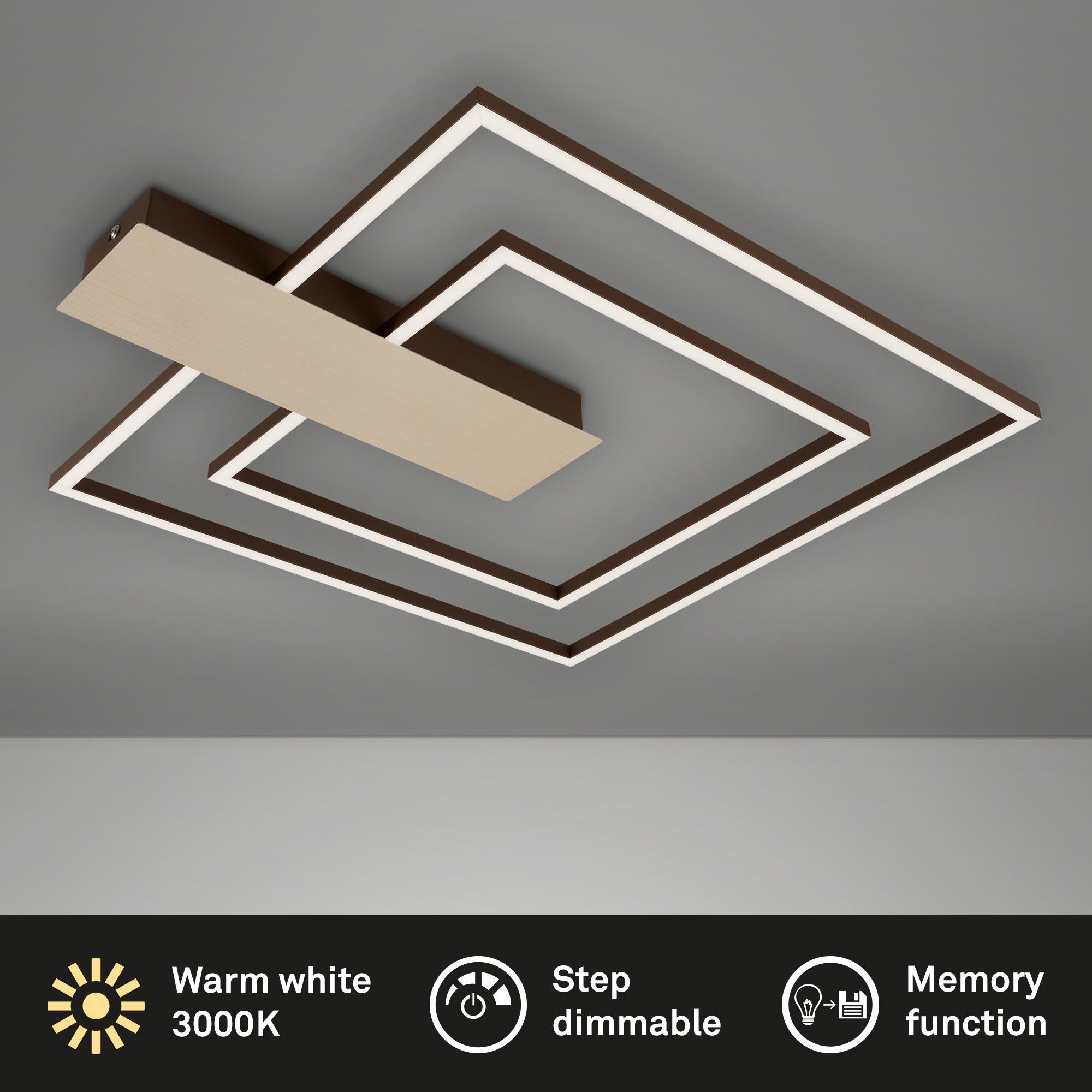 LED Warmweiß, dimmbar 3000lm 57x48x4cm für LED 3000K Deckenleuchte Briloner fest Deckenlampe 25W Wohnzimmer verbaut, 3545-017, Leuchten gold