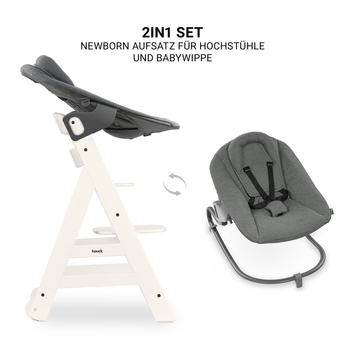 Hauck Hochstuhl Beta Plus White - Newborn Set, Babystuhl ab Geburt inkl. Aufsatz für Neugeborene, Tisch, Sitzauflage