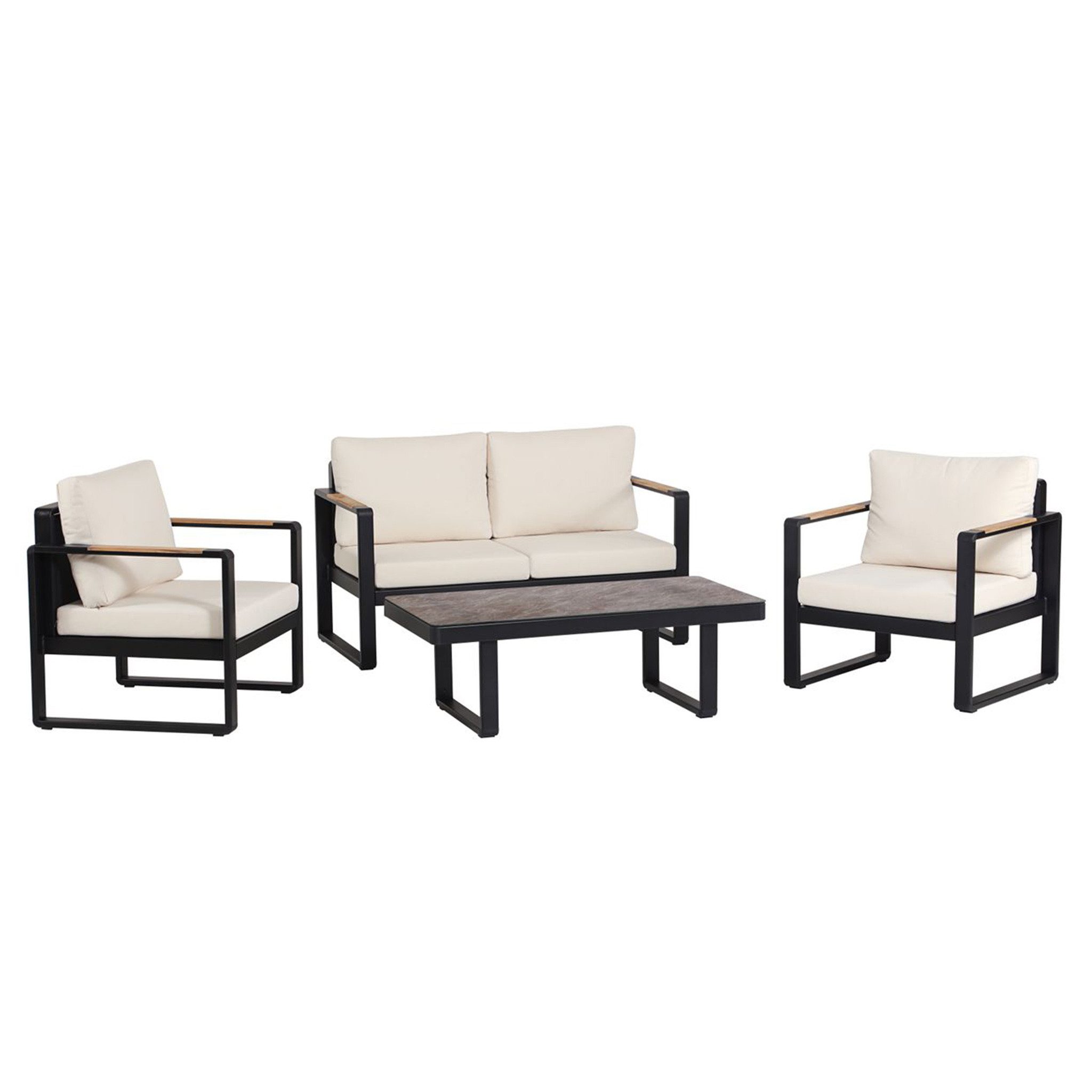 Happy Home Gartensofa Lounge-Set aus Aluminium & Teakholz mit Sofa und Tisch