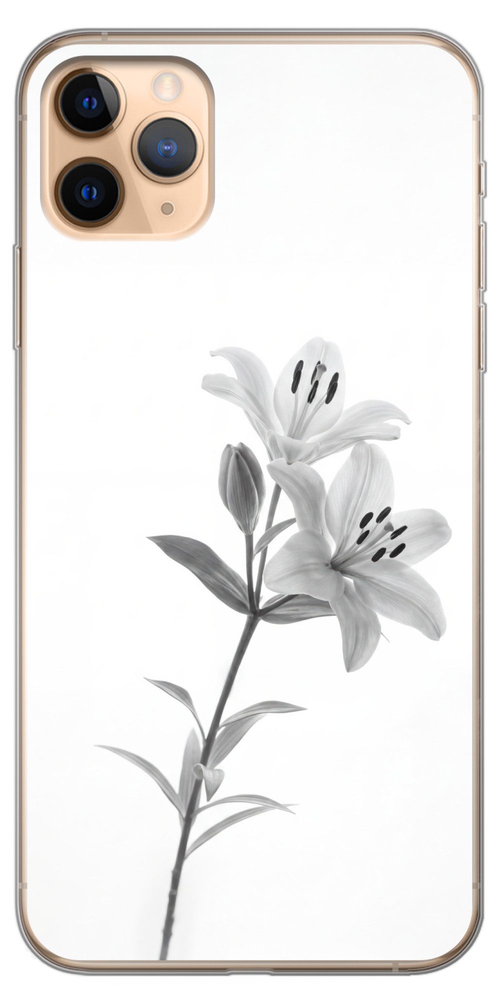 MuchoWow Handyhülle für Apple iPhone 11 Pro Max Lilien - Elegant - Schwarz - Weiß, Smartphone-Bumper, Print, Handy Schutzhülle Dünn