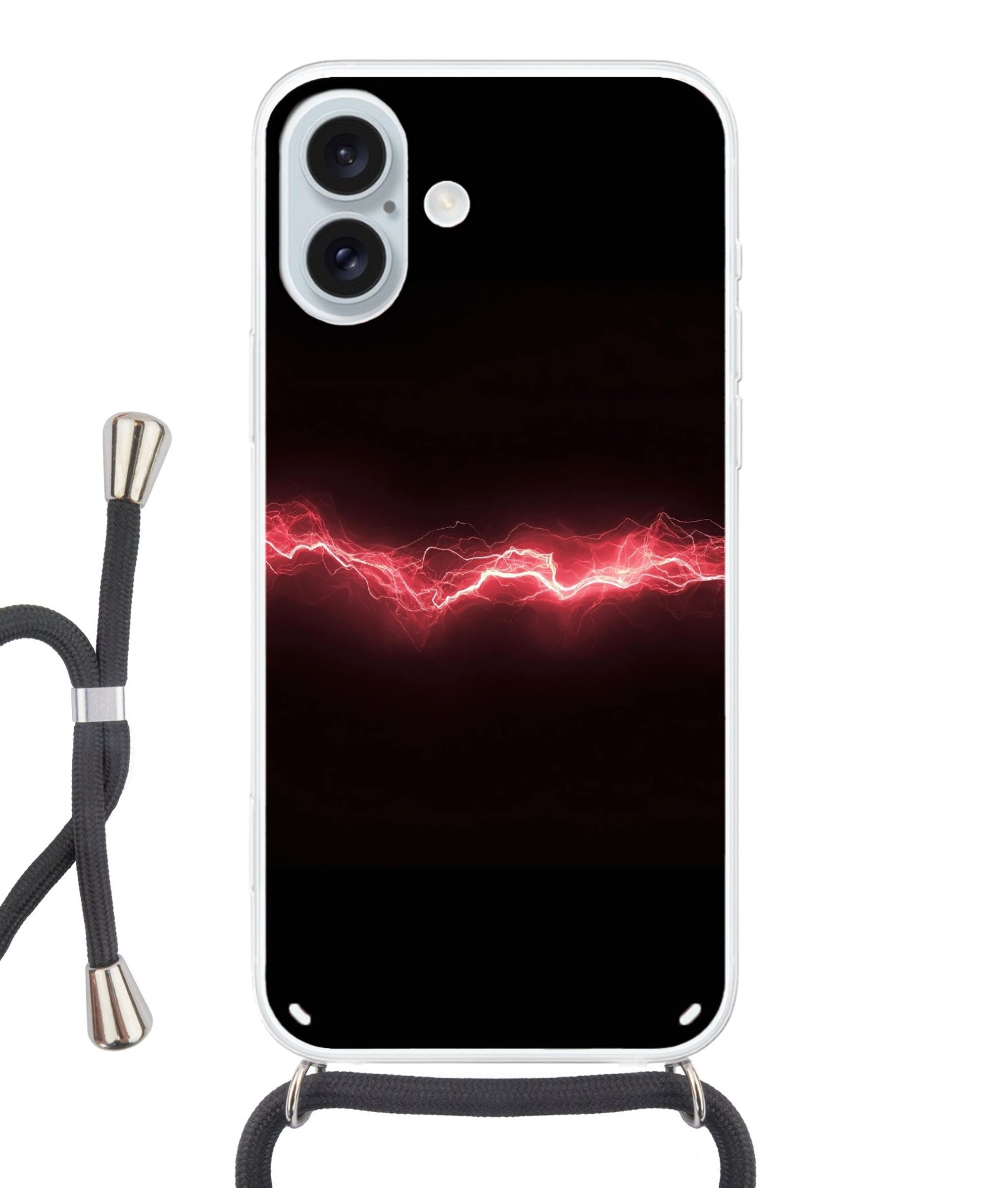MuchoWow Handyhülle für Apple iPhone 16 Plus Spiele - Rot - Elektrizität - Energie - Linie, Tragbare Handyhüllen mit Kette zum umhängen, Handykette Handyband