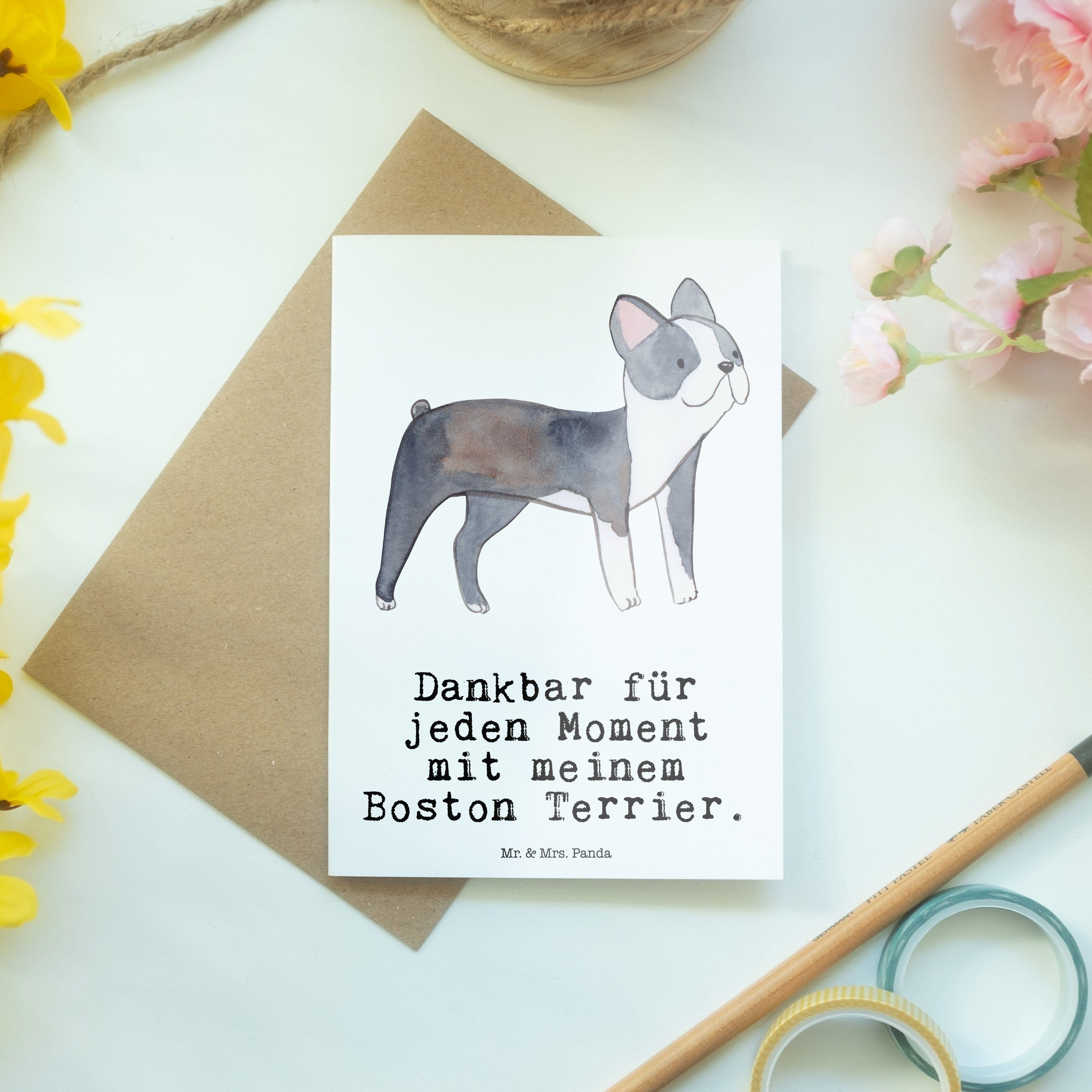 Terrier & Mrs. Klappkarte, Geschenk, Welpe, - Moment Einladung Weiß - Boston Panda Mr. Grußkarte