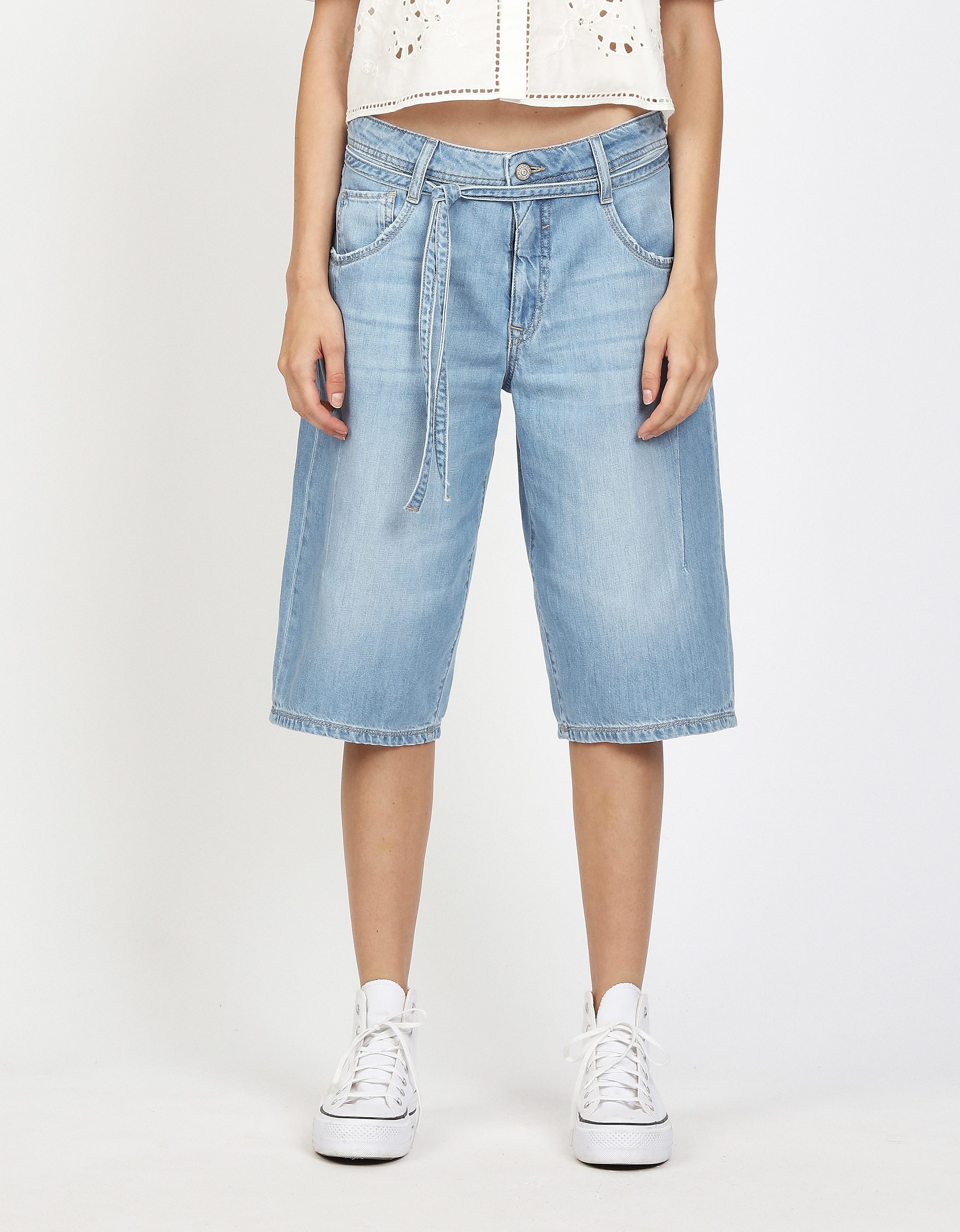 GANG Bermudas 94CLAIRE BERMUDA mit Bindegürtel, Denim