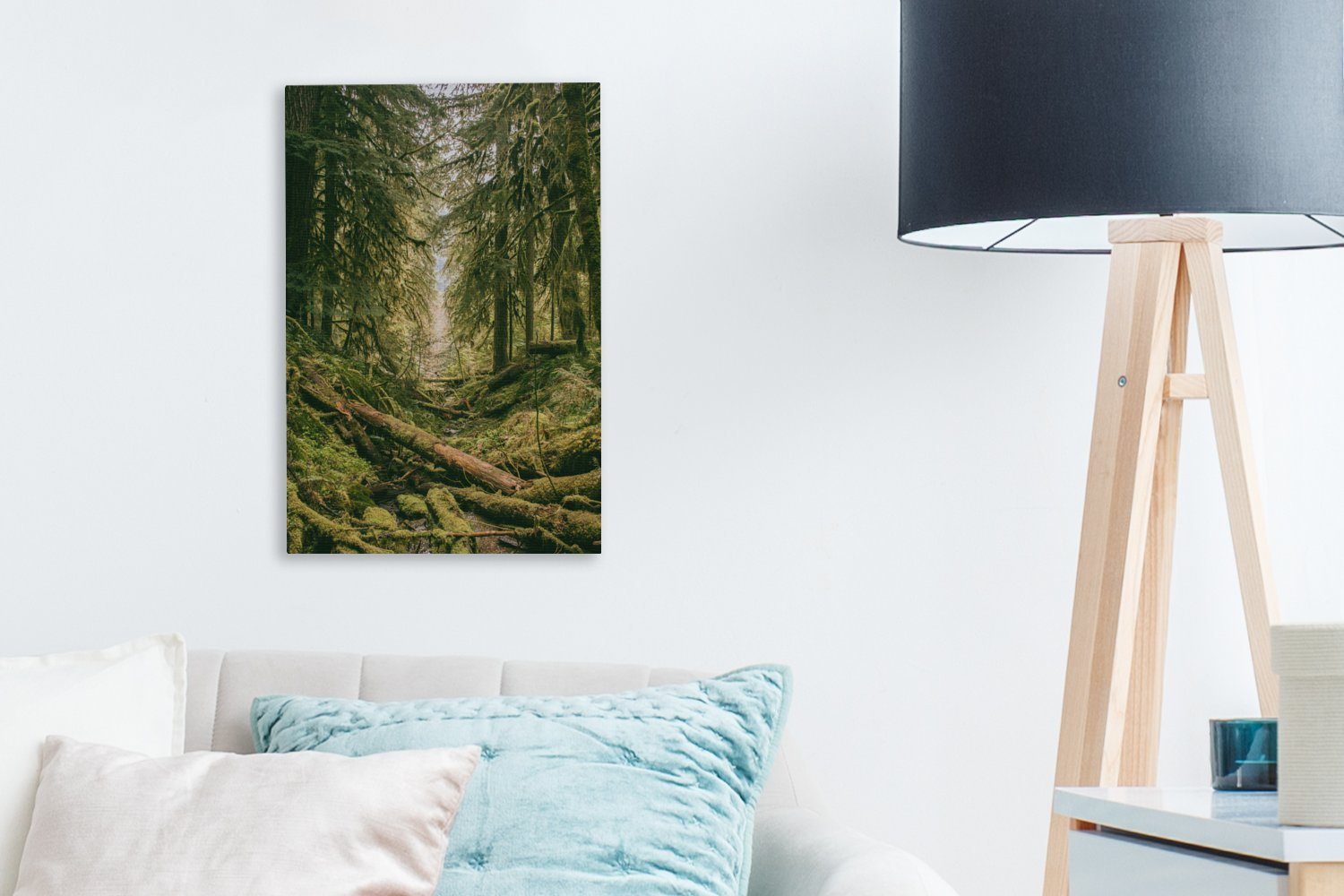 - fertig 20x30 Wald Zackenaufhänger, Leinwandbild - Leinwandbild Grün, St), inkl. bespannt Bäume cm Gemälde, (1 OneMillionCanvasses®