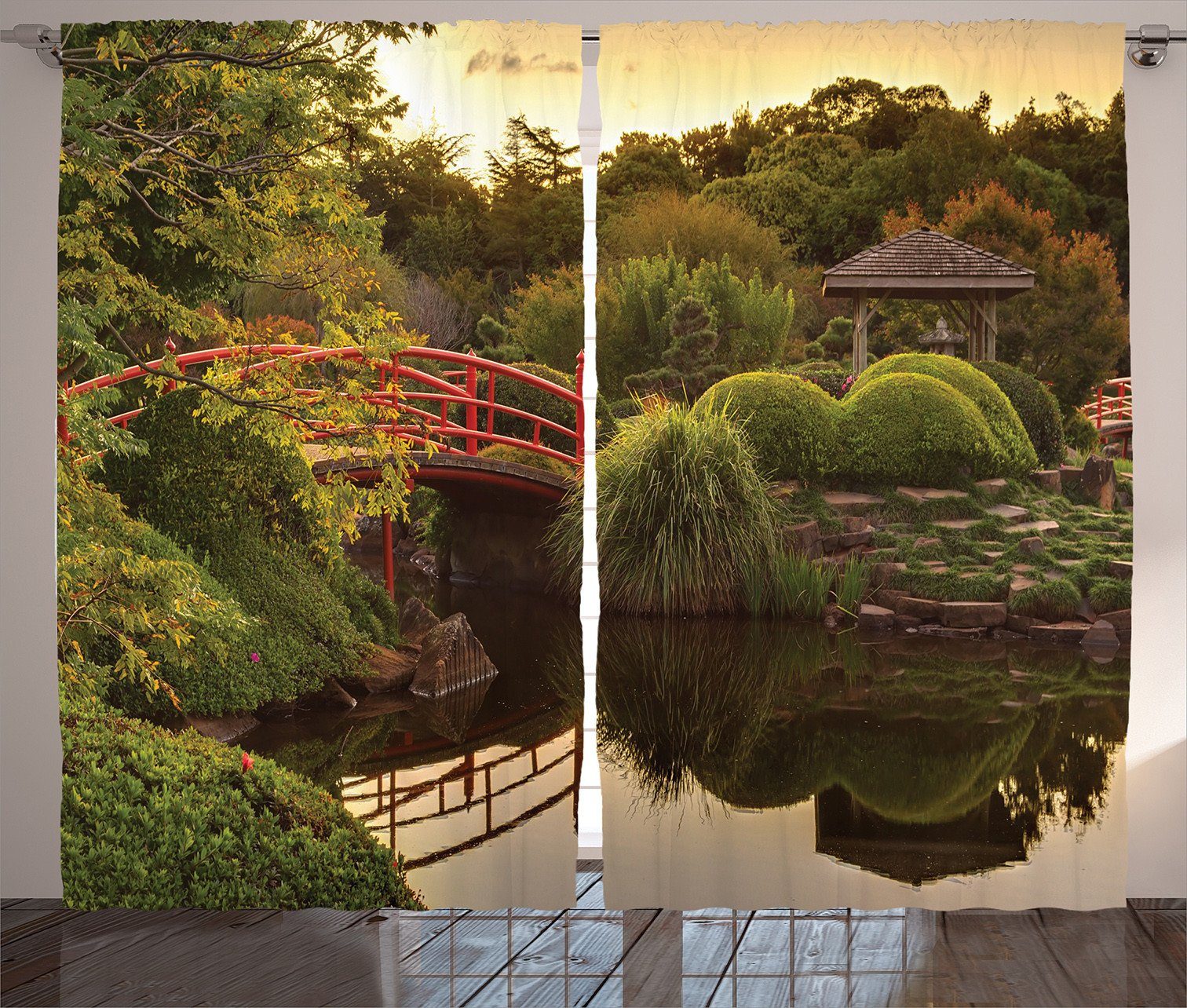 Asien Schlaufen Kräuselband Gardine und Frieden Schlafzimmer Garten japanisch Haken, Abakuhaus, Vorhang mit