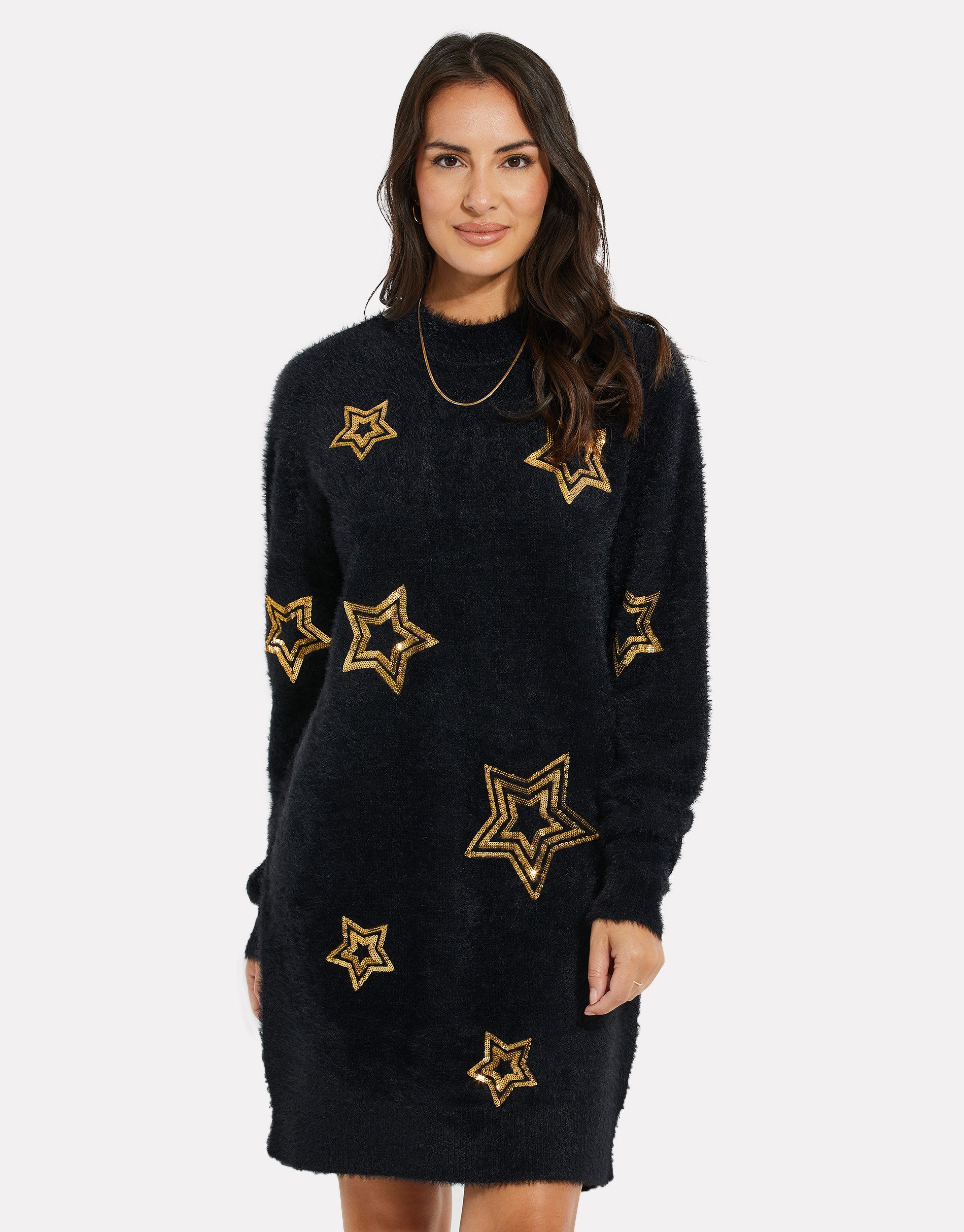 Threadbare Jerseykleid Stars Xmas mit glitzernden Pailletten