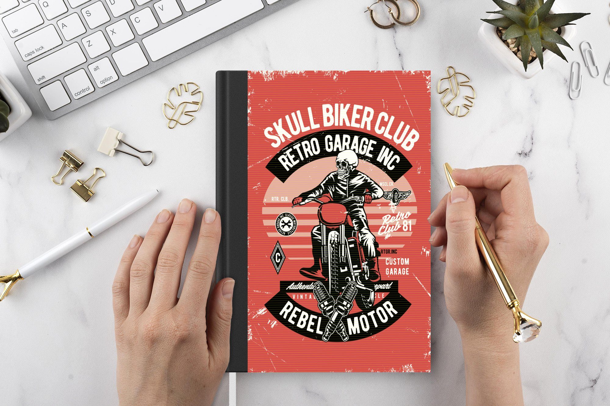 Motorrad Merkzettel, Totenkopf Vintage - Seiten, Haushaltsbuch MuchoWow Journal, Notizbuch 98 Tagebuch, - - Notizheft, A5, Zitat,
