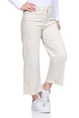 Weite Jeans Wide Leg Jeans Culotte für Damen knöchelfrei, mit Gürtelschlaufen, 100% Baumwolle