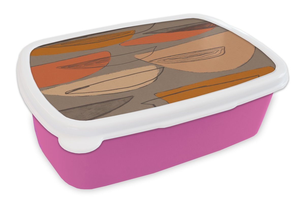 MuchoWow Lunchbox Abstrakt - Vintage - Formen - Pastell, Kunststoff, (2-tlg), Brotbox für Erwachsene, Brotdose Kinder, Snackbox, Mädchen, Kunststoff rosa