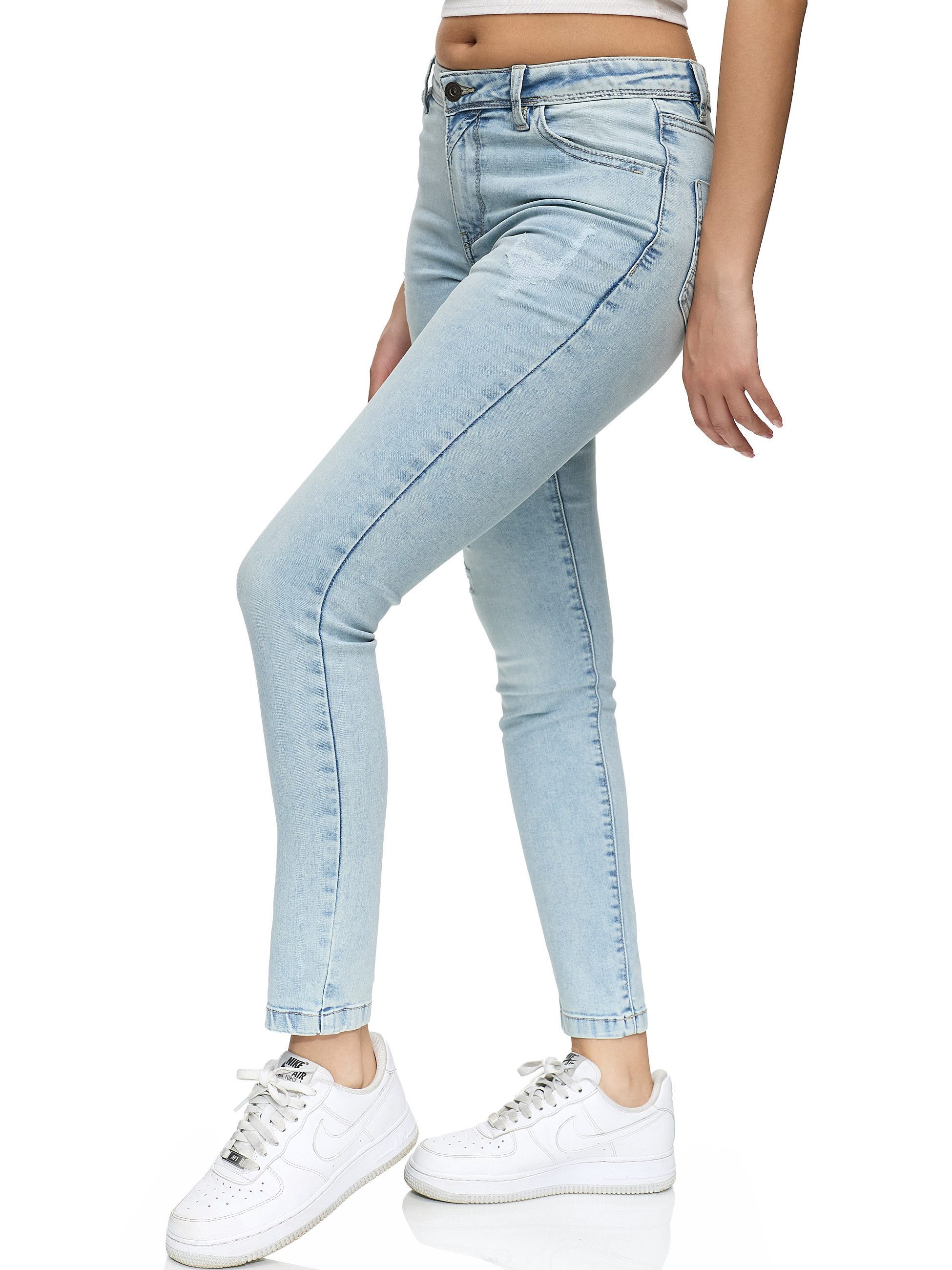 REPUBLIX Stretch-Jeans STELLA Damen Destroyed Mid Waist Stretch Denim Jeans