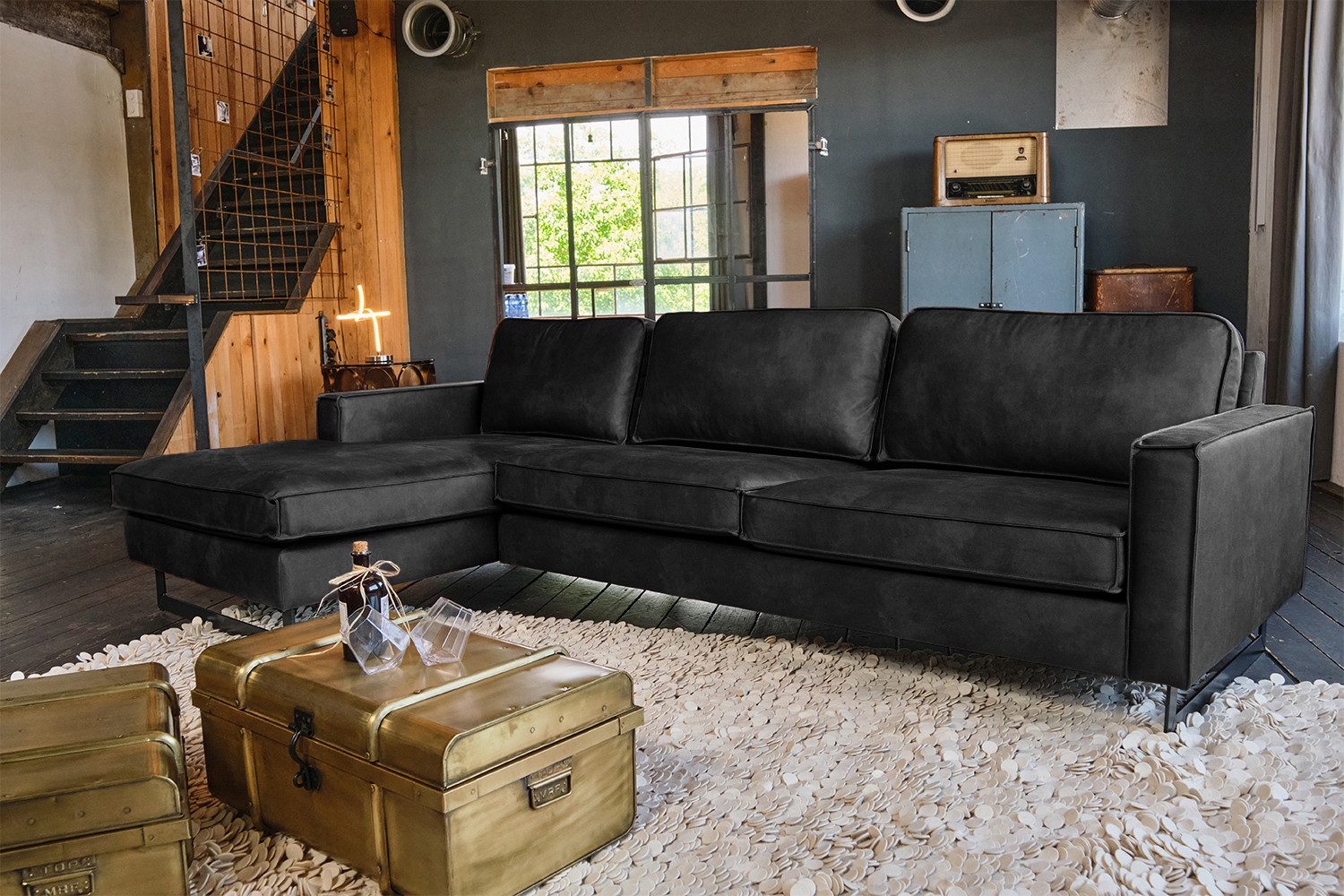 KAWOLA Ecksofa VILNIUS, Couch L-Form mit Longchair rechts oder links Lederfaserstoff